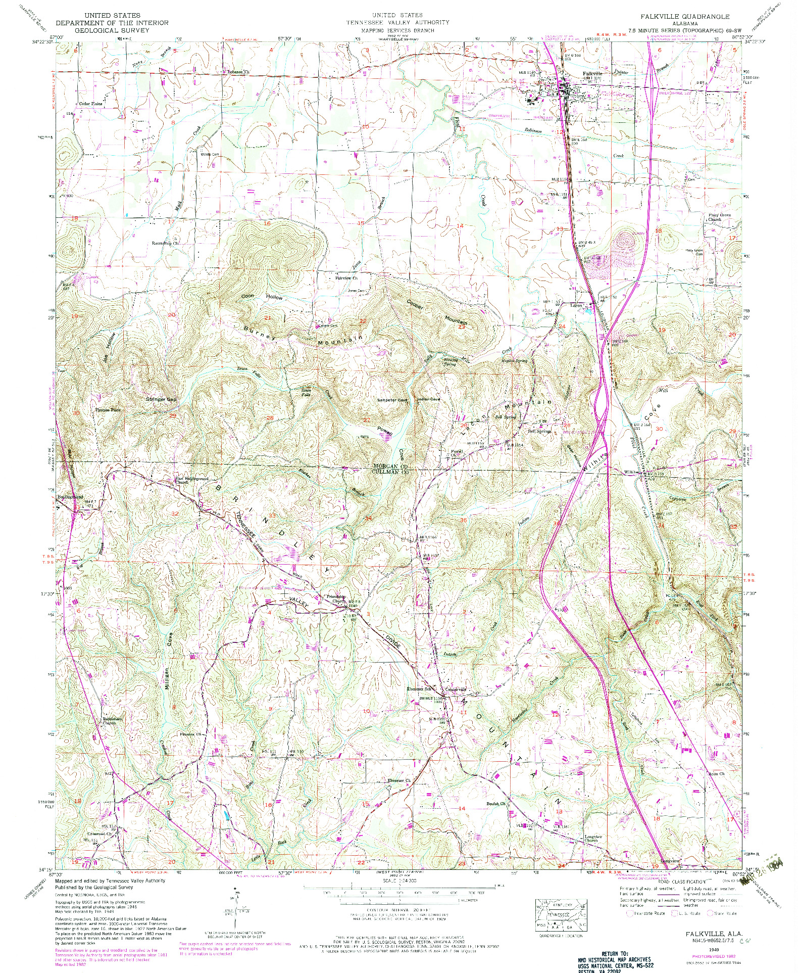 USGS 1:24000-SCALE QUADRANGLE FOR FALKVILLE, AL 1949