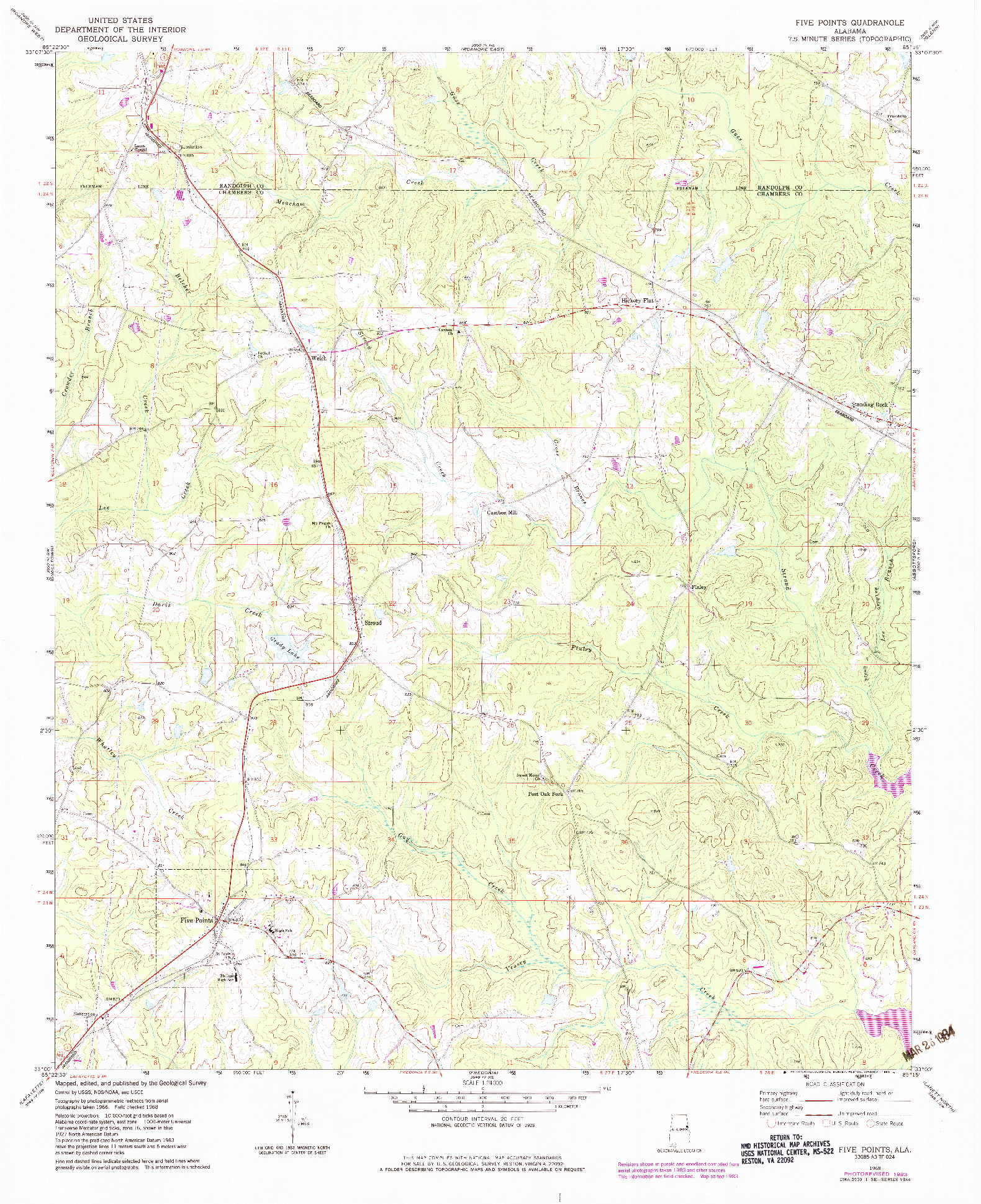 USGS 1:24000-SCALE QUADRANGLE FOR FIVE POINTS, AL 1968