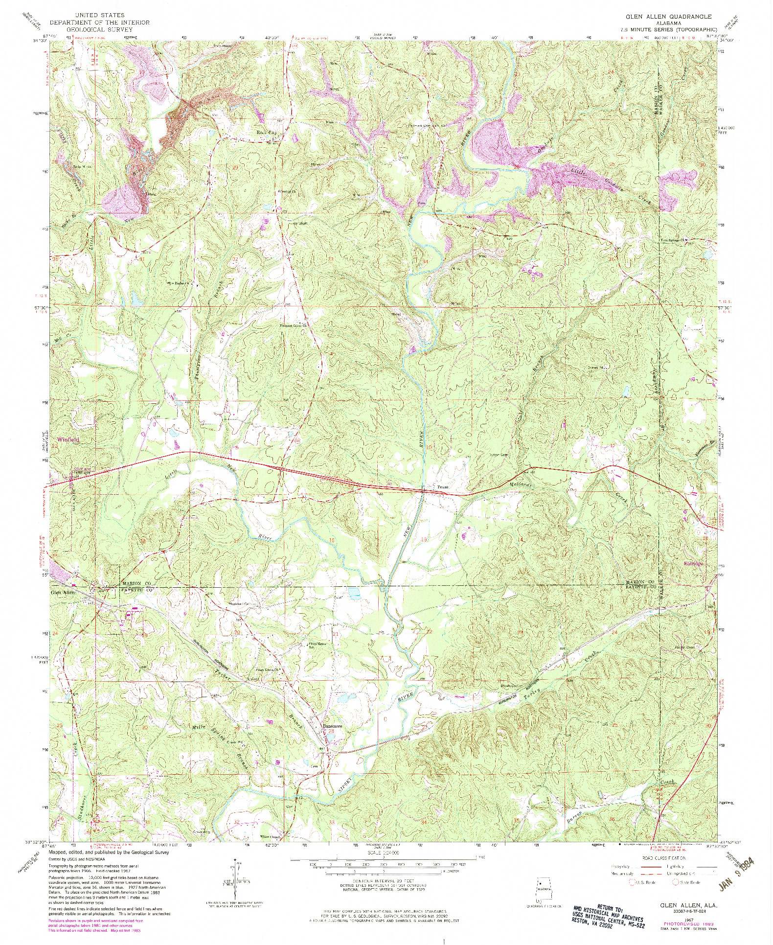 USGS 1:24000-SCALE QUADRANGLE FOR GLEN ALLEN, AL 1967