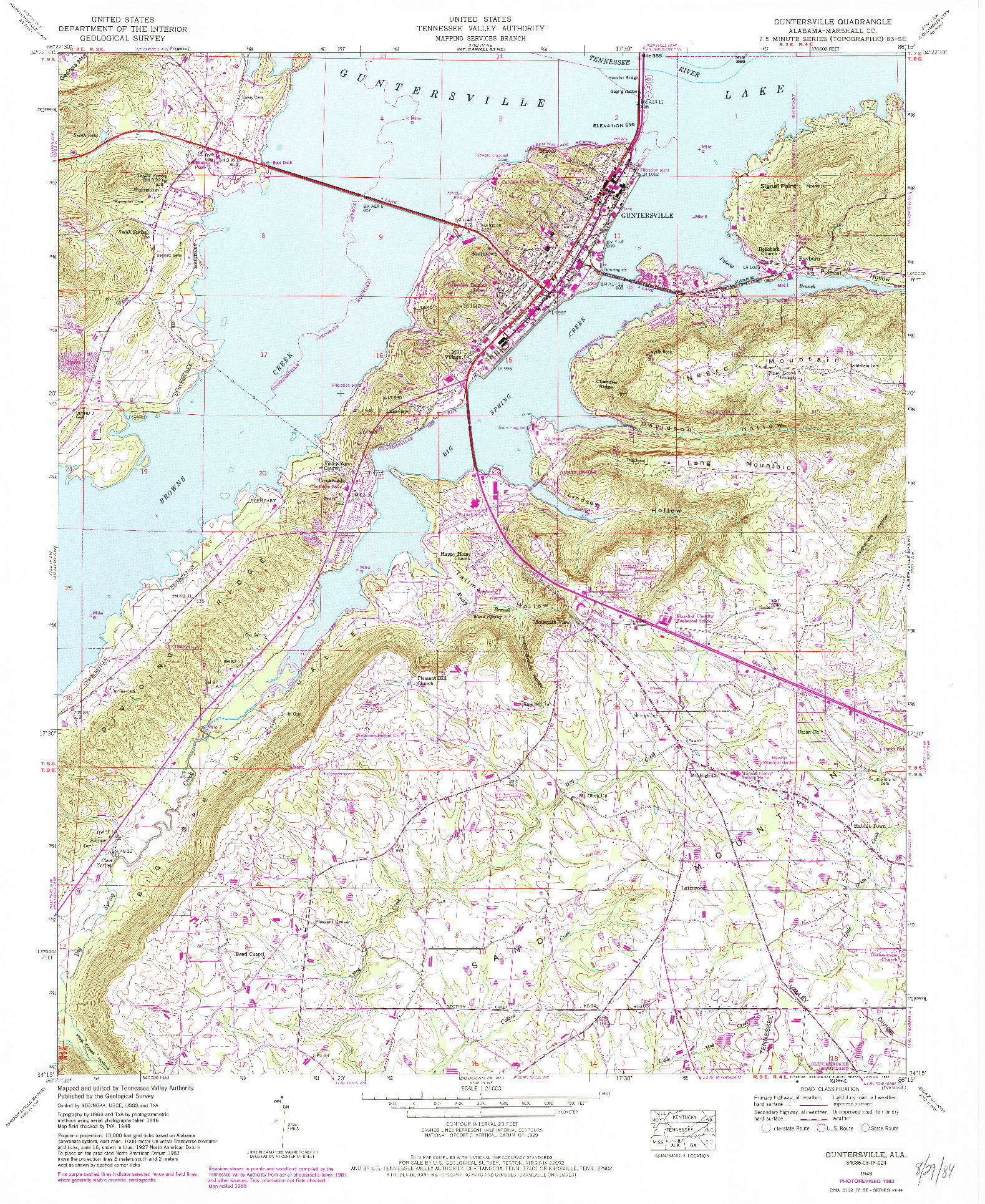 USGS 1:24000-SCALE QUADRANGLE FOR GUNTERSVILLE, AL 1948