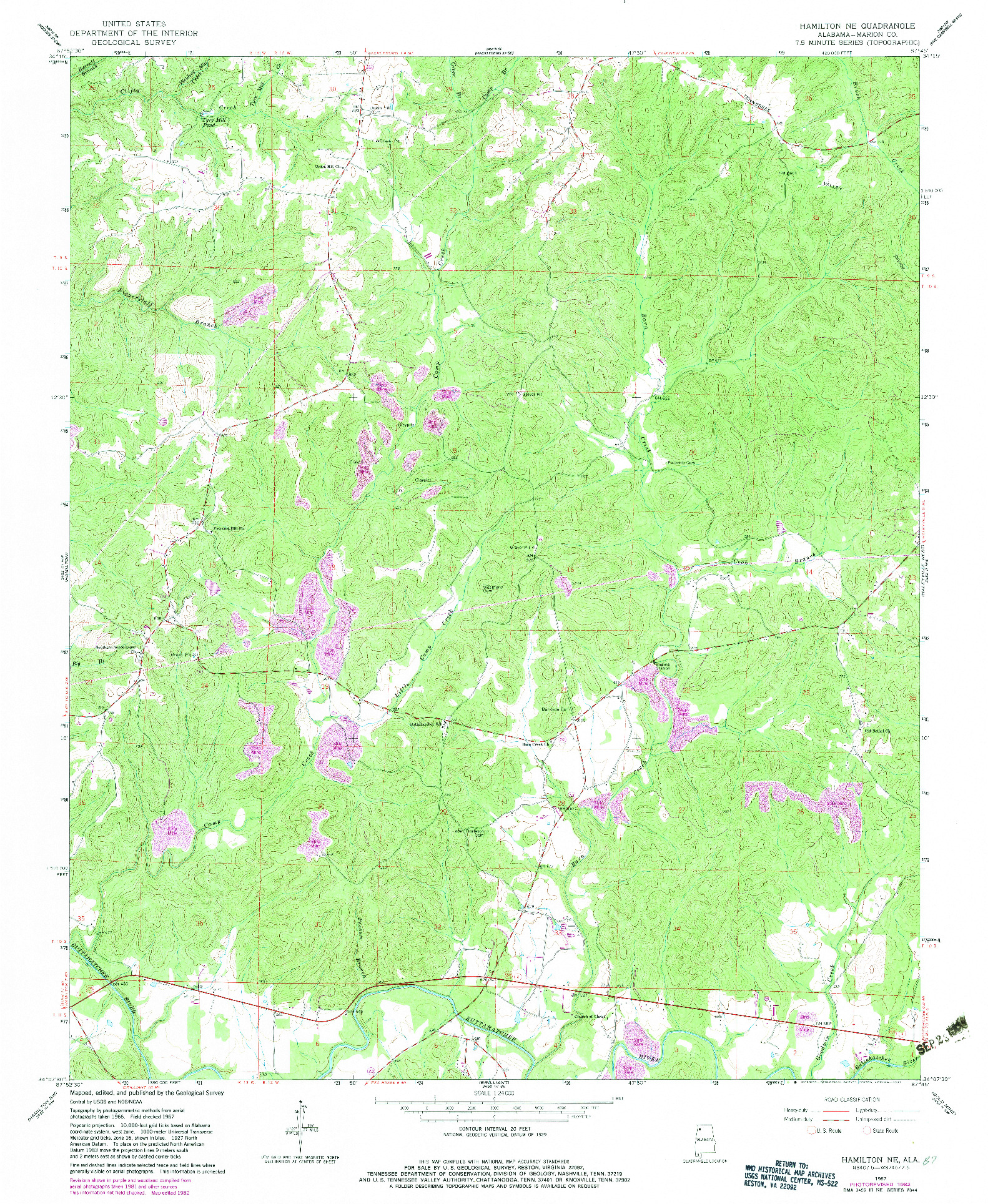 USGS 1:24000-SCALE QUADRANGLE FOR HAMILTON NE, AL 1967
