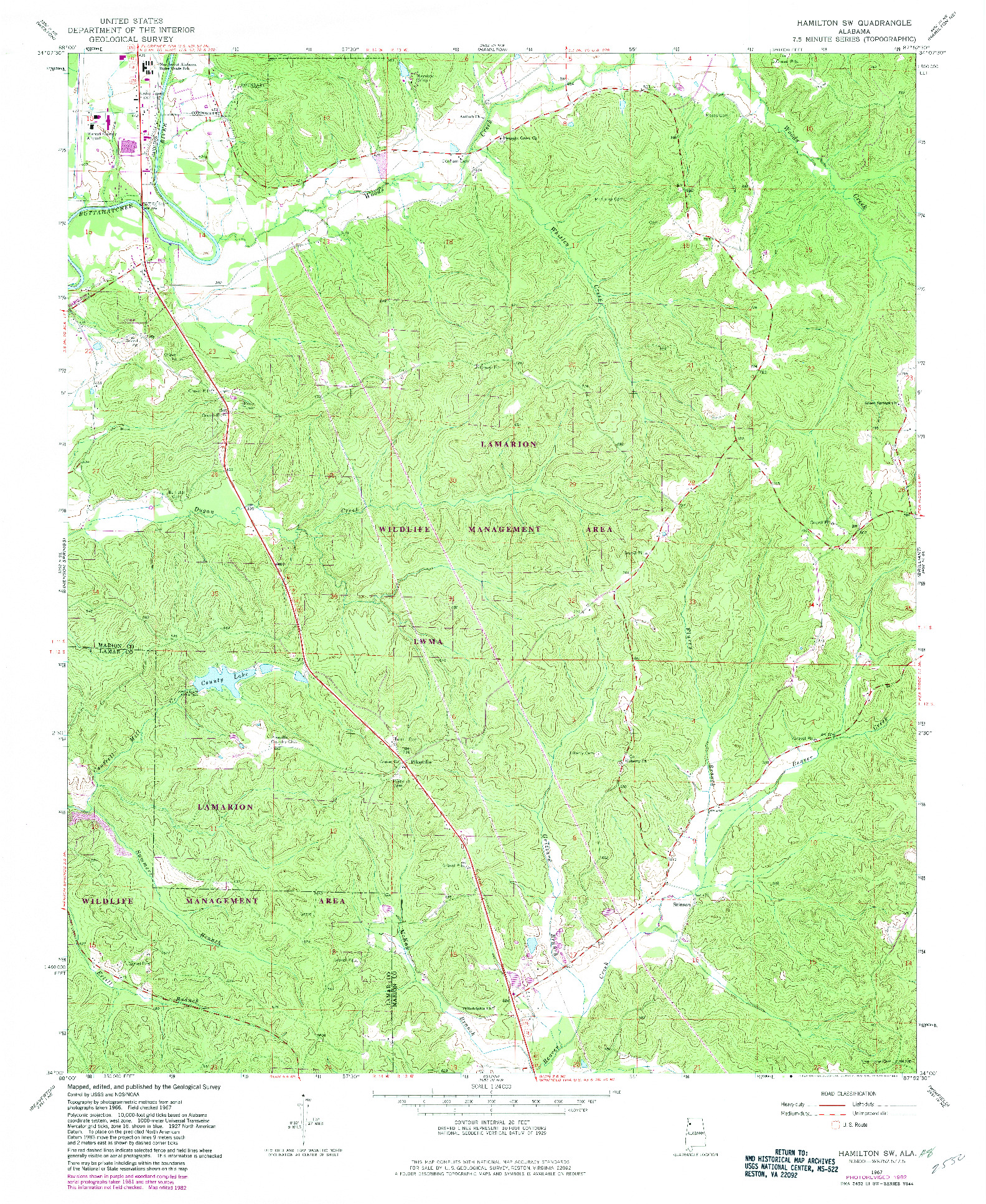 USGS 1:24000-SCALE QUADRANGLE FOR HAMILTON SW, AL 1967