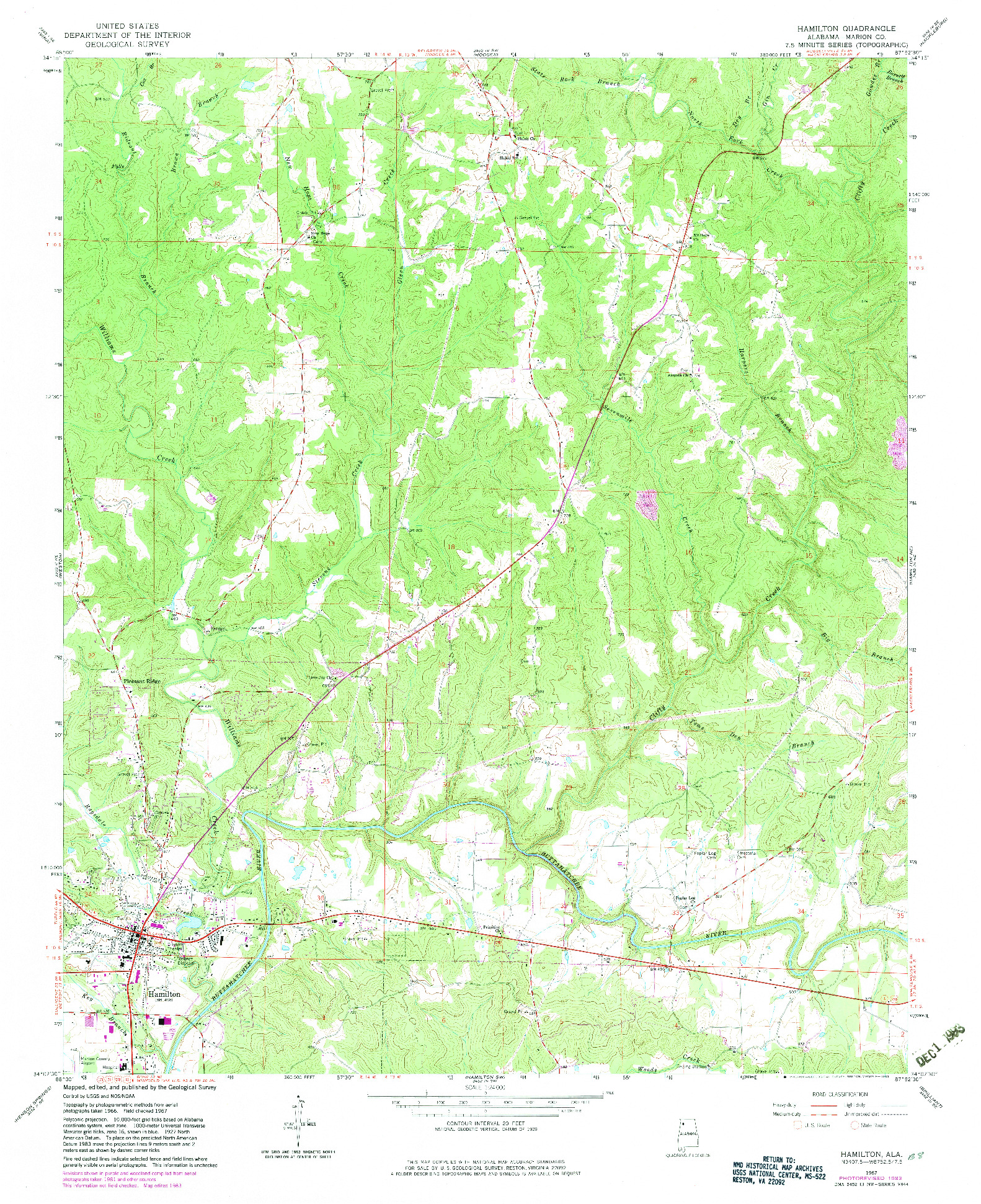 USGS 1:24000-SCALE QUADRANGLE FOR HAMILTON, AL 1967