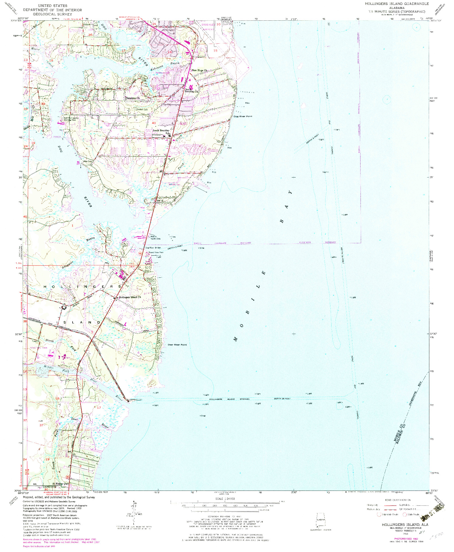 USGS 1:24000-SCALE QUADRANGLE FOR HOLLINGERS ISLAND, AL 1953