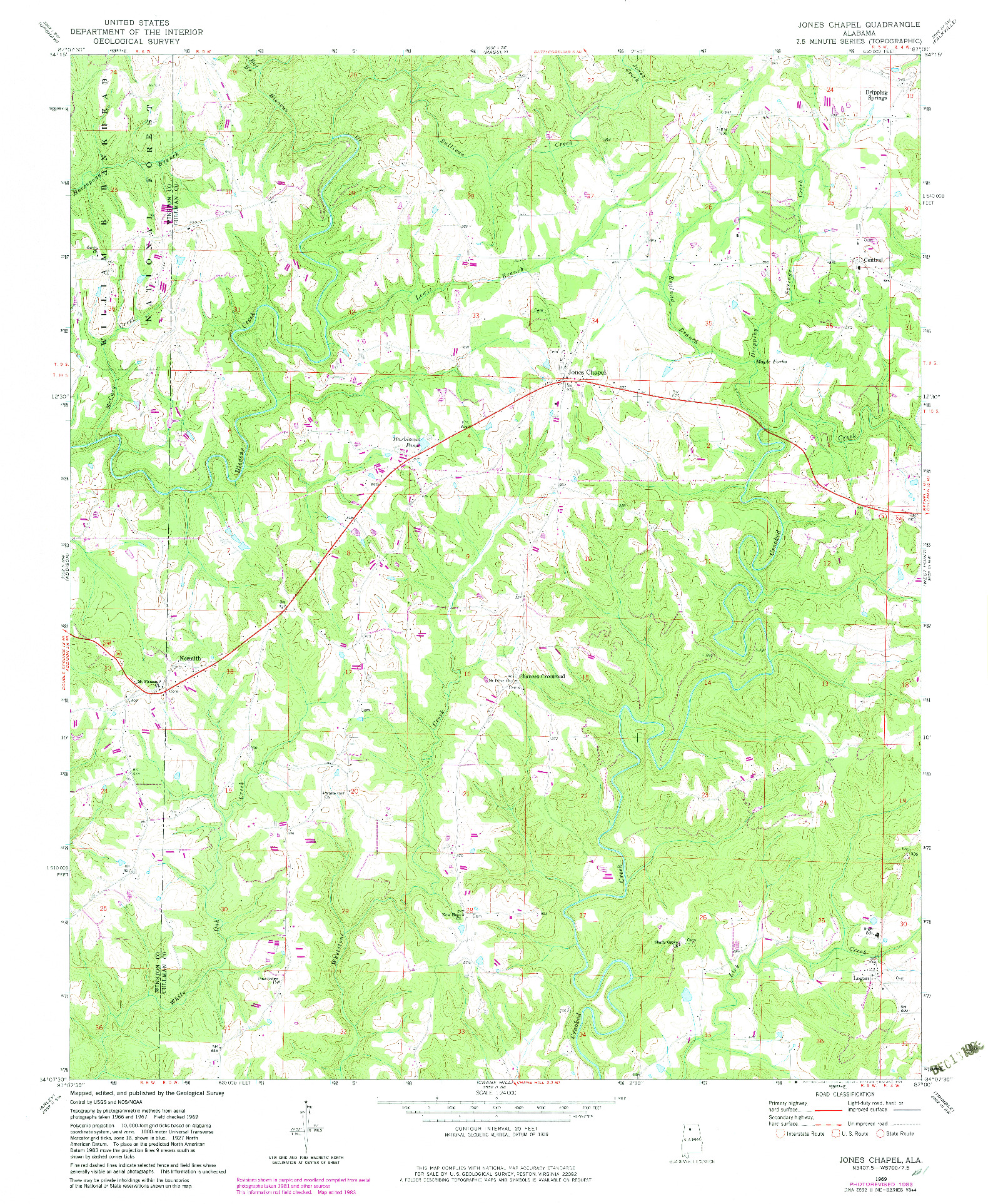 USGS 1:24000-SCALE QUADRANGLE FOR JONES CHAPEL, AL 1969