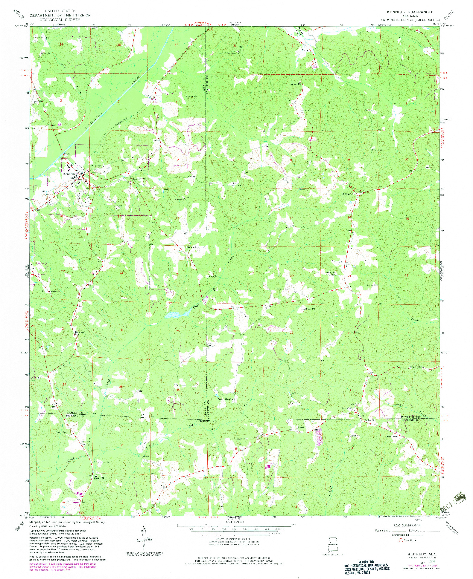 USGS 1:24000-SCALE QUADRANGLE FOR KENNEDY, AL 1967