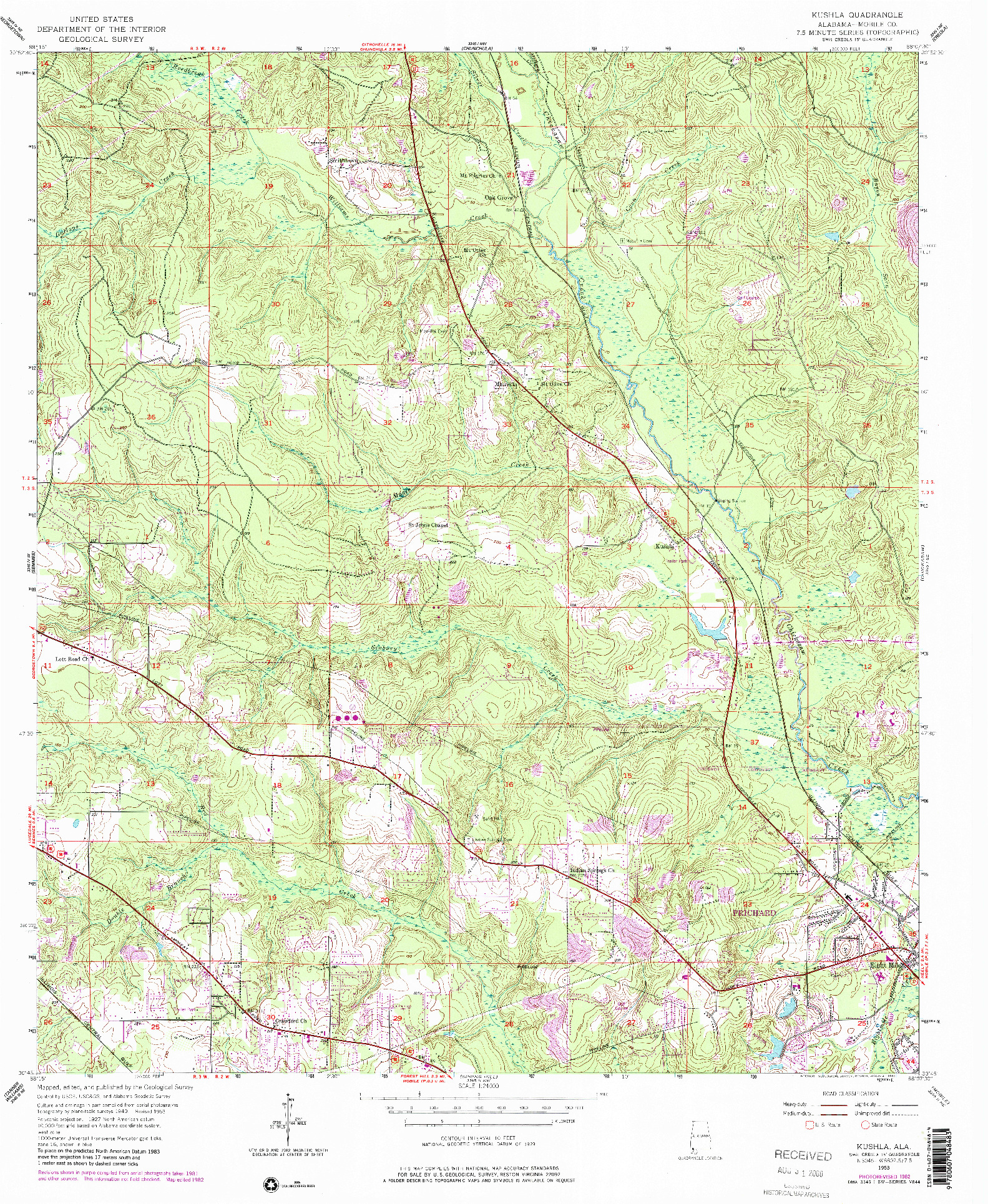 USGS 1:24000-SCALE QUADRANGLE FOR KUSHLA, AL 1953