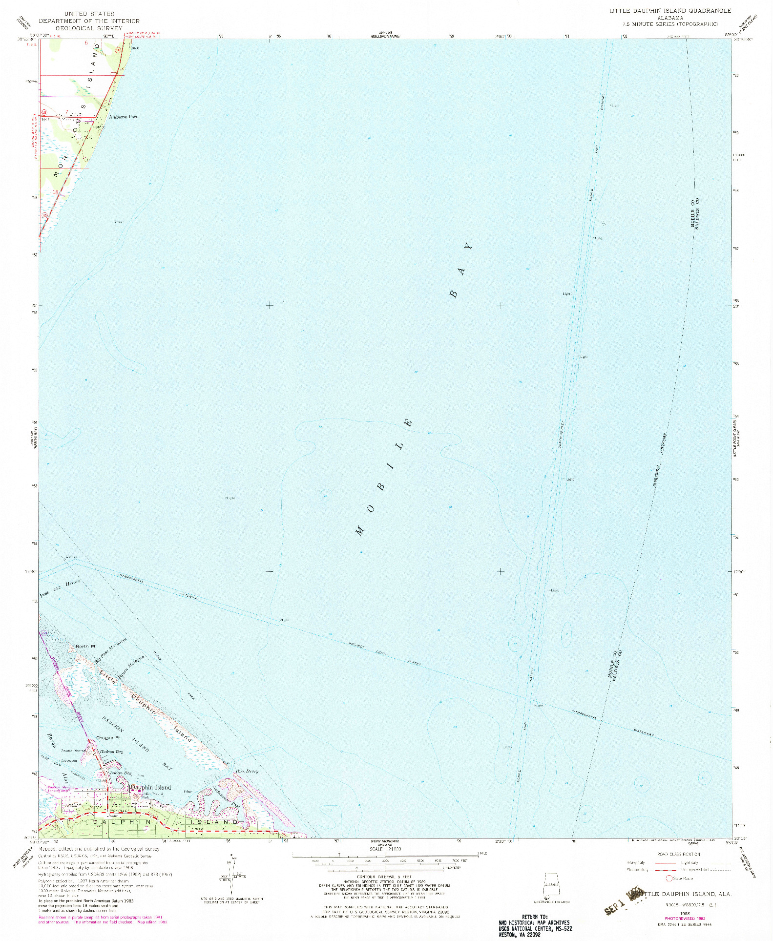 USGS 1:24000-SCALE QUADRANGLE FOR LITTLE DAUPHIN ISLAND, AL 1958