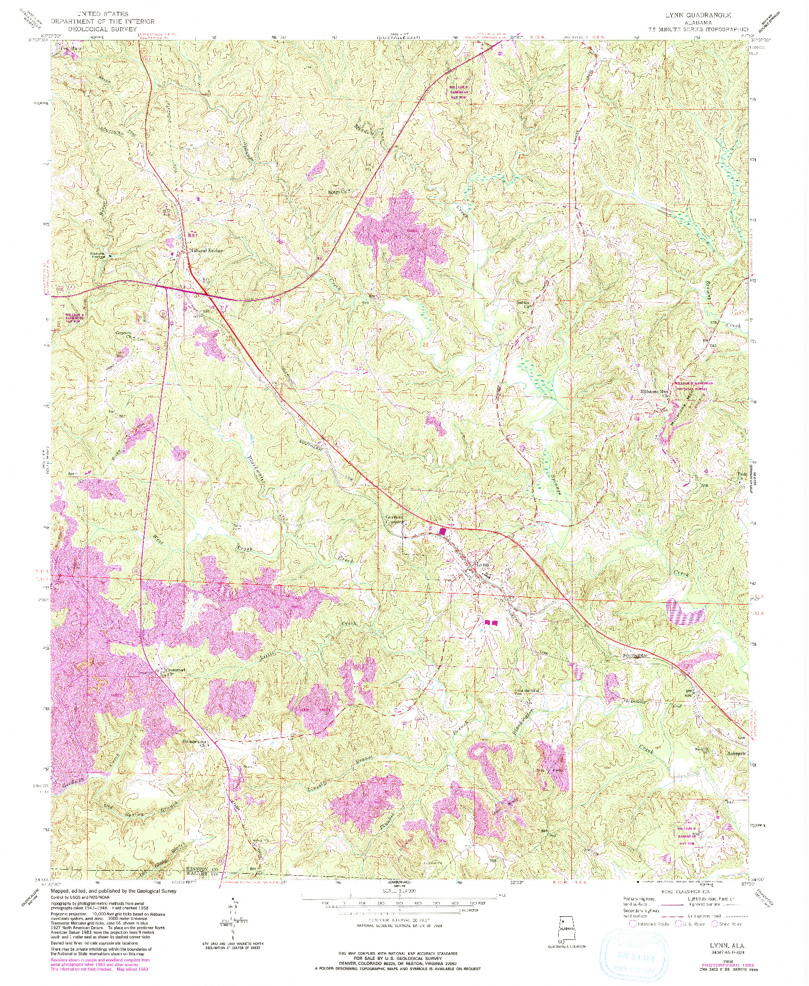 USGS 1:24000-SCALE QUADRANGLE FOR LYNN, AL 1958