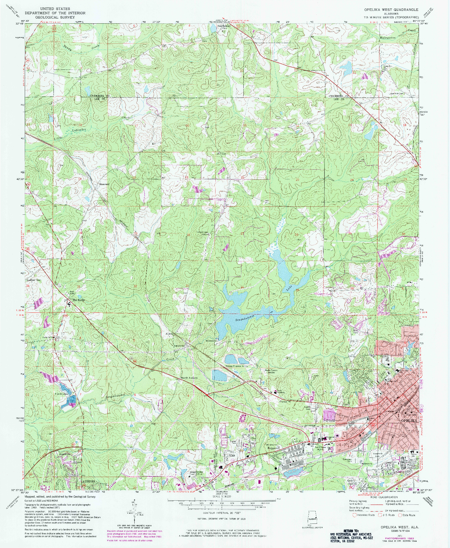 USGS 1:24000-SCALE QUADRANGLE FOR OPELIKA WEST, AL 1971