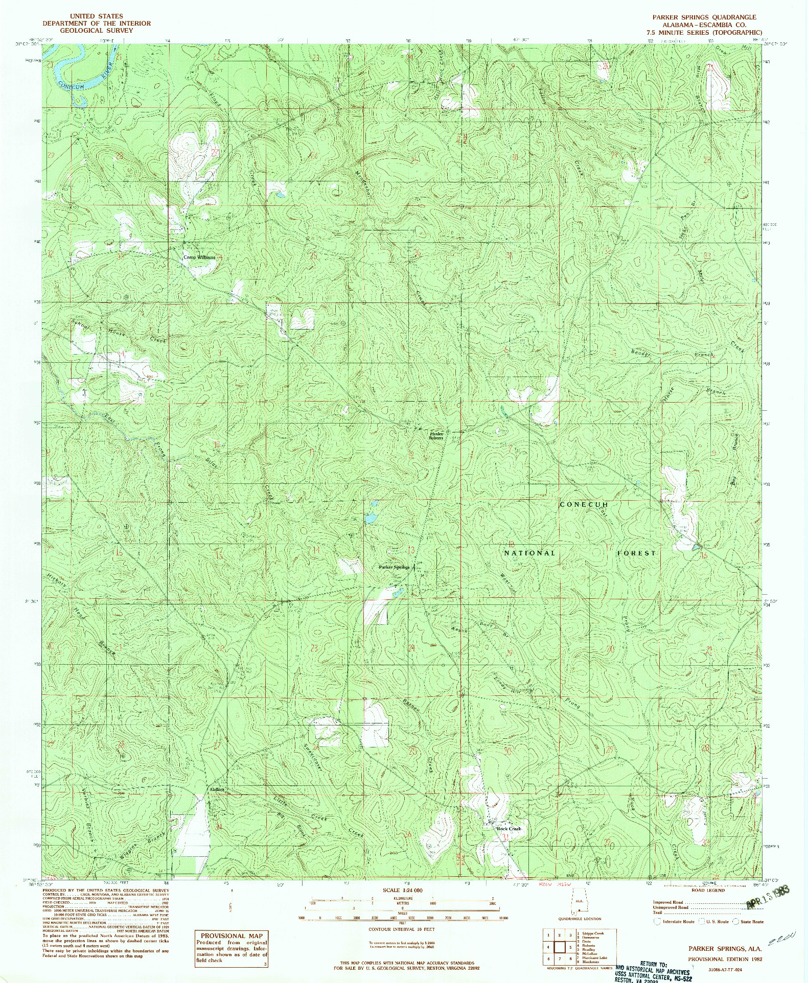 USGS 1:24000-SCALE QUADRANGLE FOR PARKER SPRINGS, AL 1982