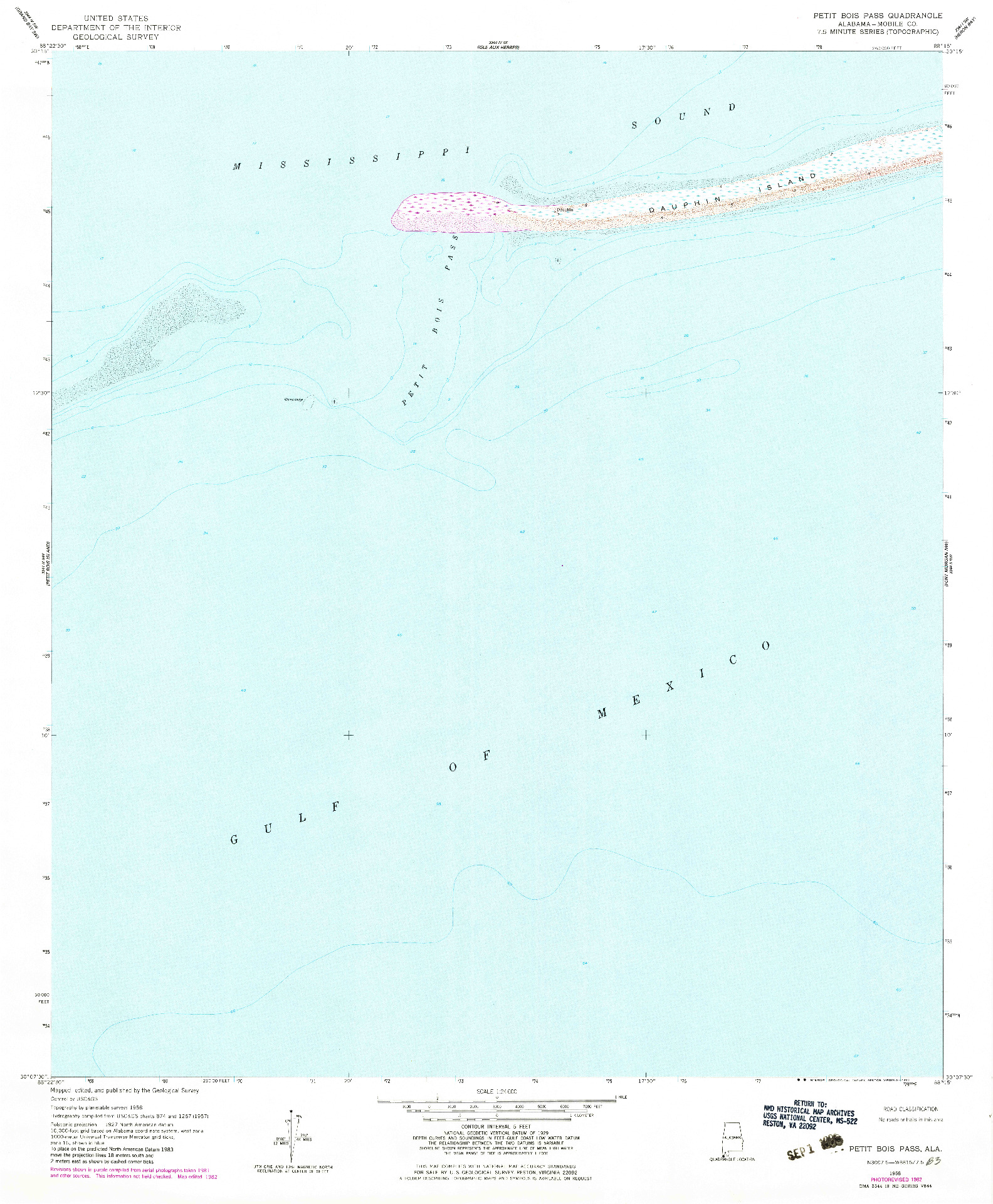 USGS 1:24000-SCALE QUADRANGLE FOR PETIT BOIS PASS, AL 1958