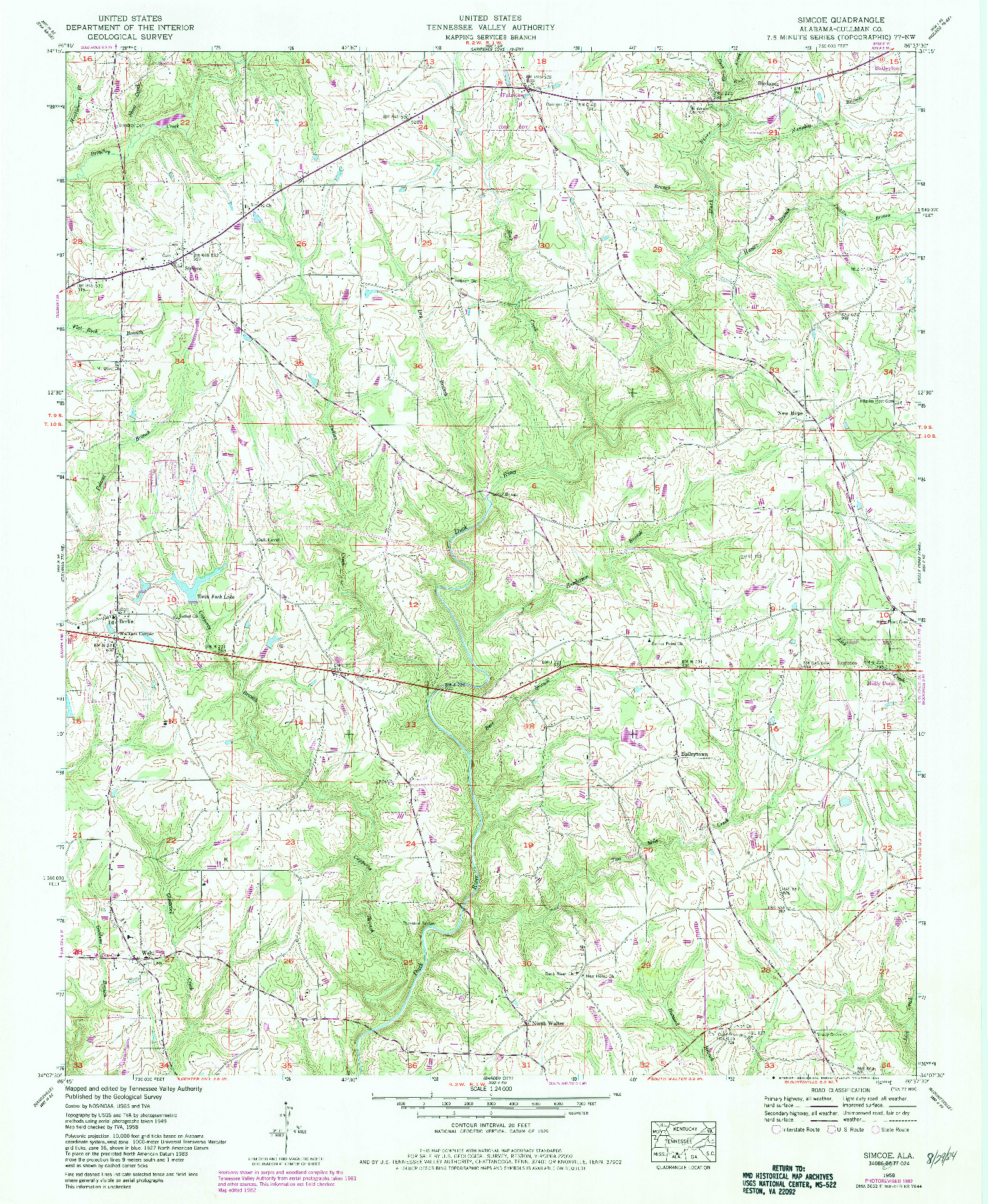 USGS 1:24000-SCALE QUADRANGLE FOR SIMCOE, AL 1958