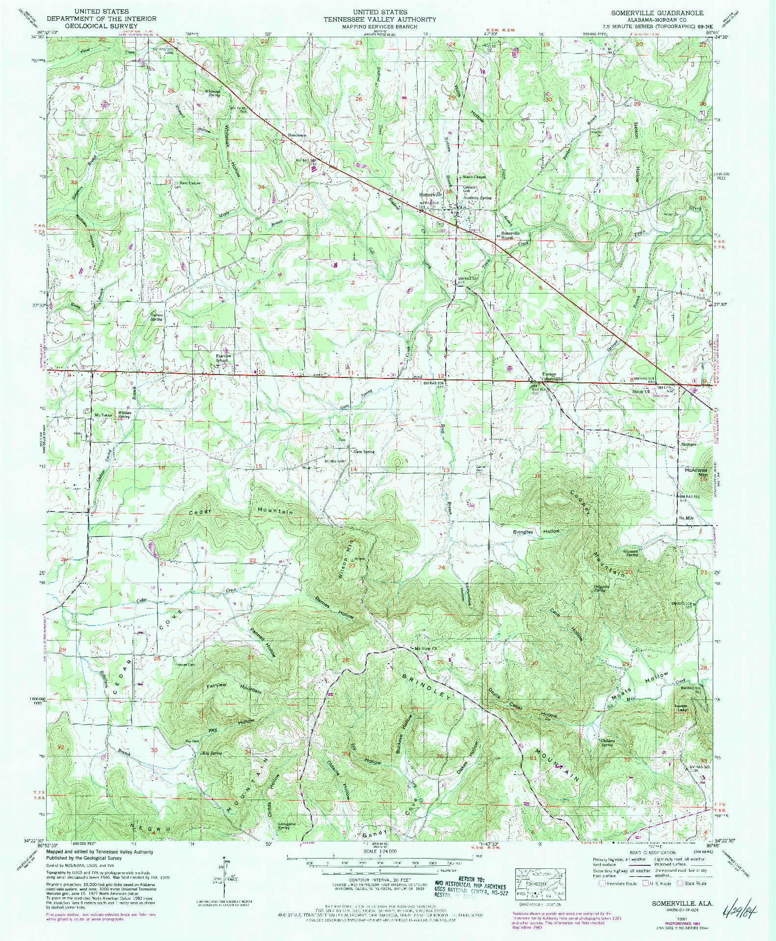 USGS 1:24000-SCALE QUADRANGLE FOR SOMERVILLE, AL 1951