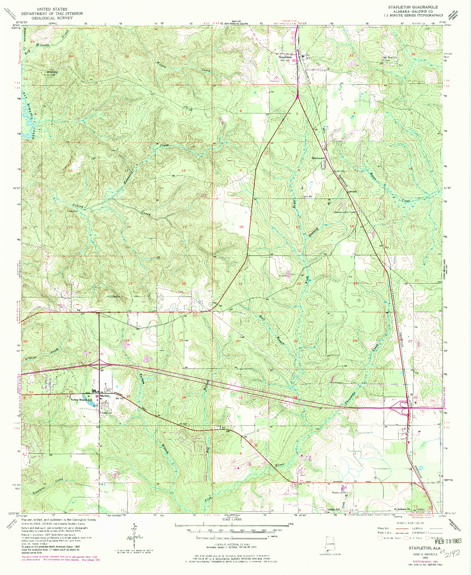 USGS 1:24000-SCALE QUADRANGLE FOR STAPLETON, AL 1953