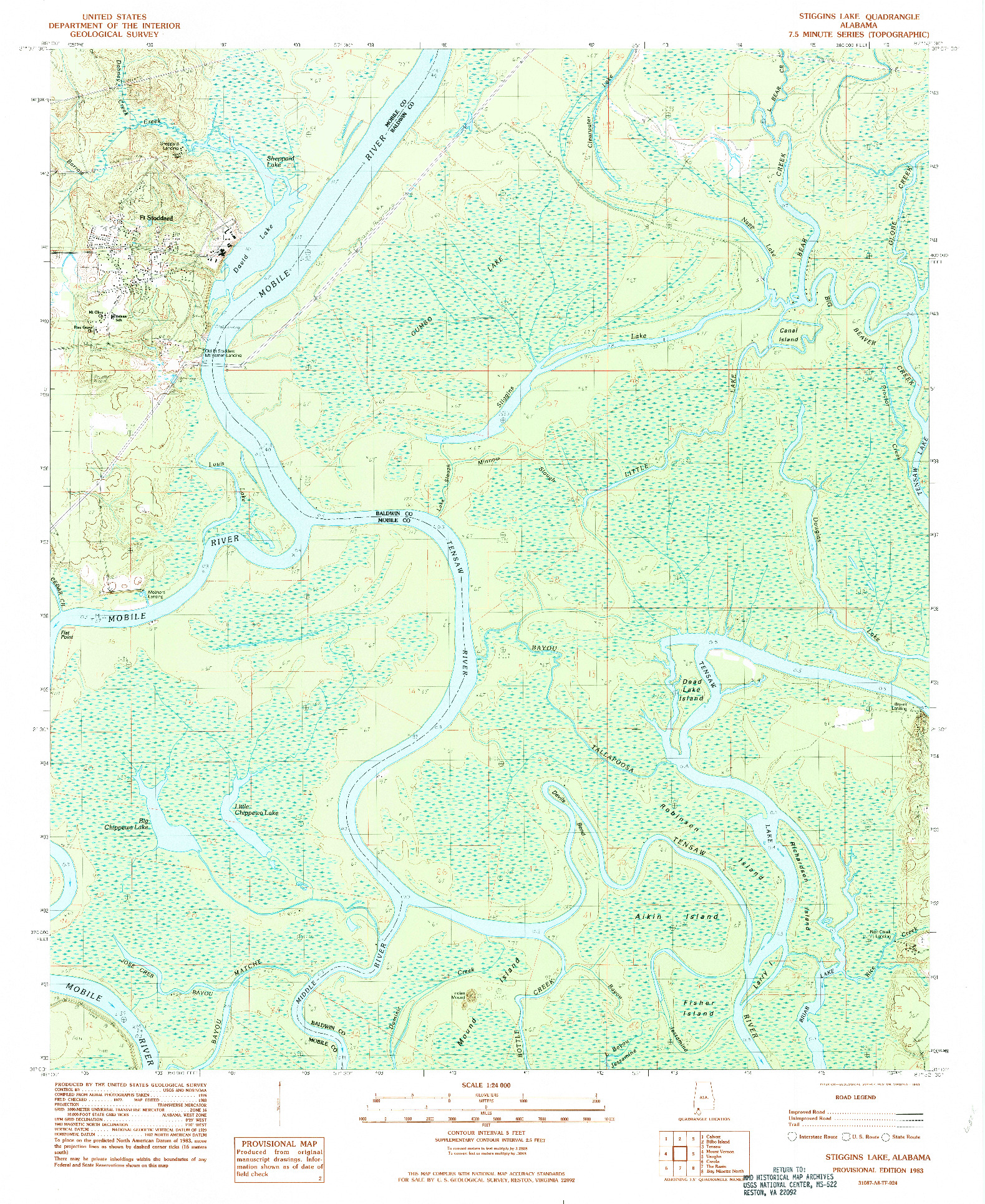 USGS 1:24000-SCALE QUADRANGLE FOR STIGGINGS LAKE, AL 1983
