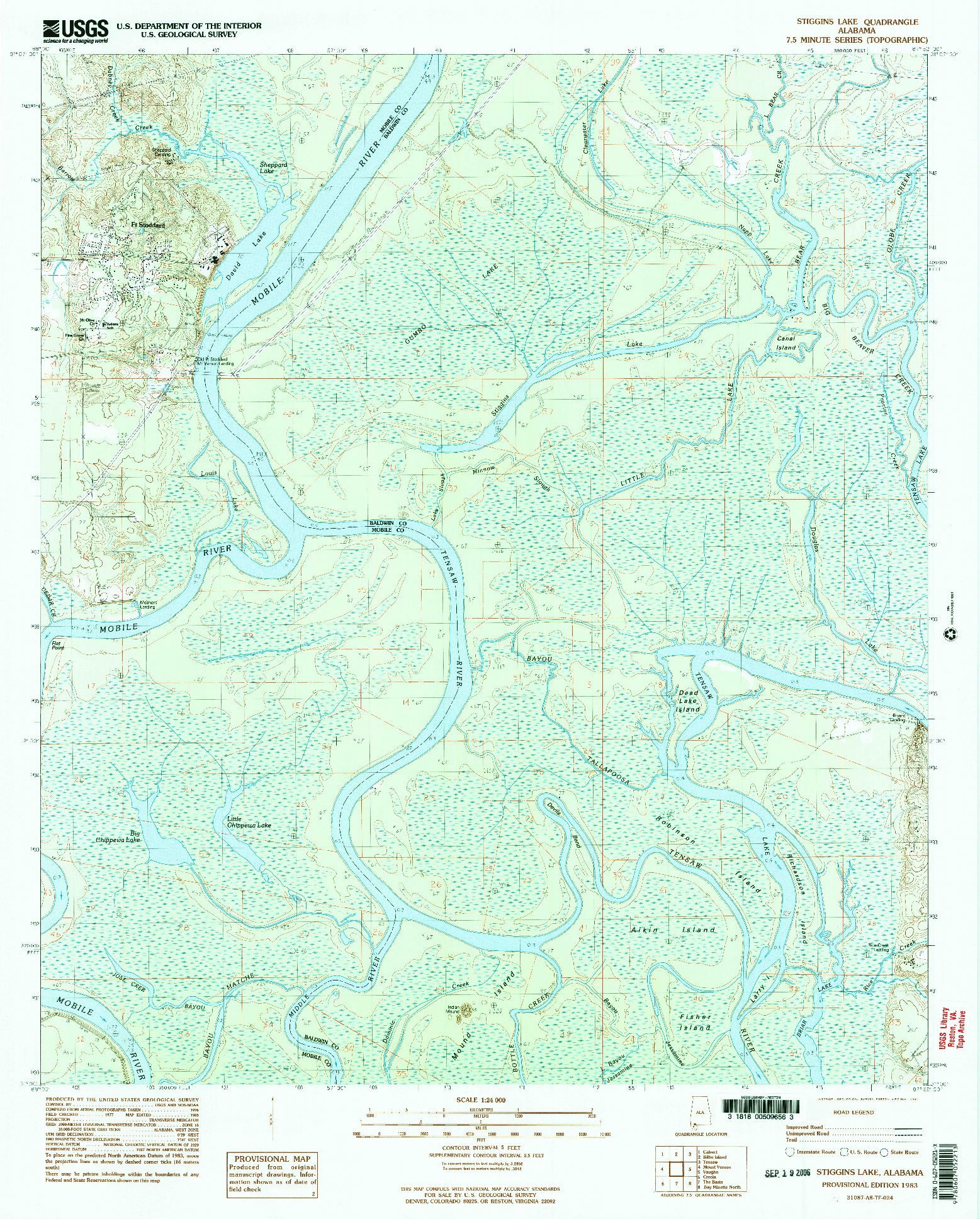 USGS 1:24000-SCALE QUADRANGLE FOR STIGGINGS LAKE, AL 1983