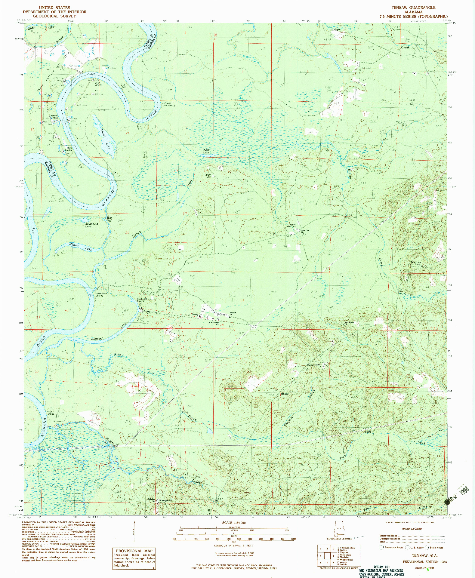 USGS 1:24000-SCALE QUADRANGLE FOR TENSAW, AL 1983
