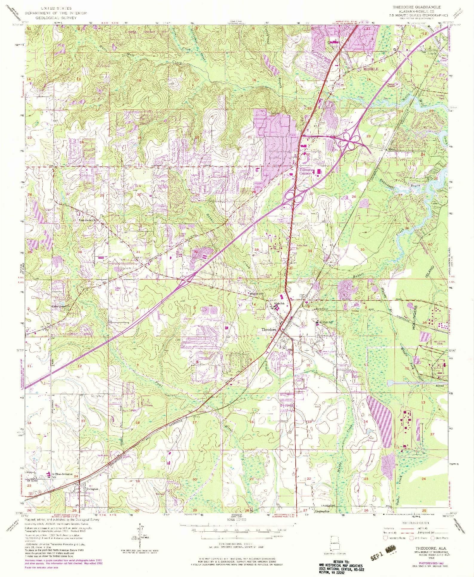 USGS 1:24000-SCALE QUADRANGLE FOR THEODORE, AL 1953