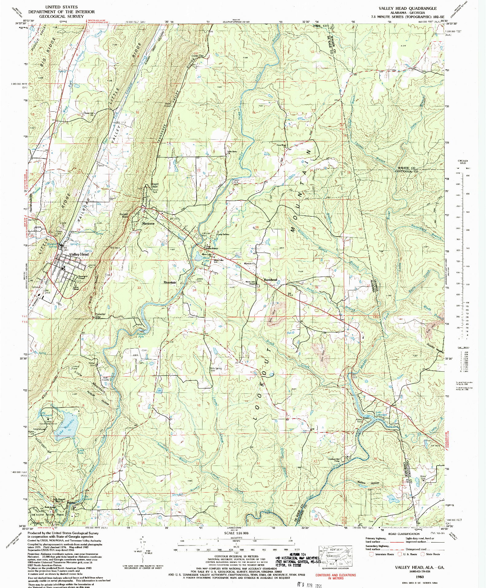 USGS 1:24000-SCALE QUADRANGLE FOR VALLEY HEAD, AL 1983