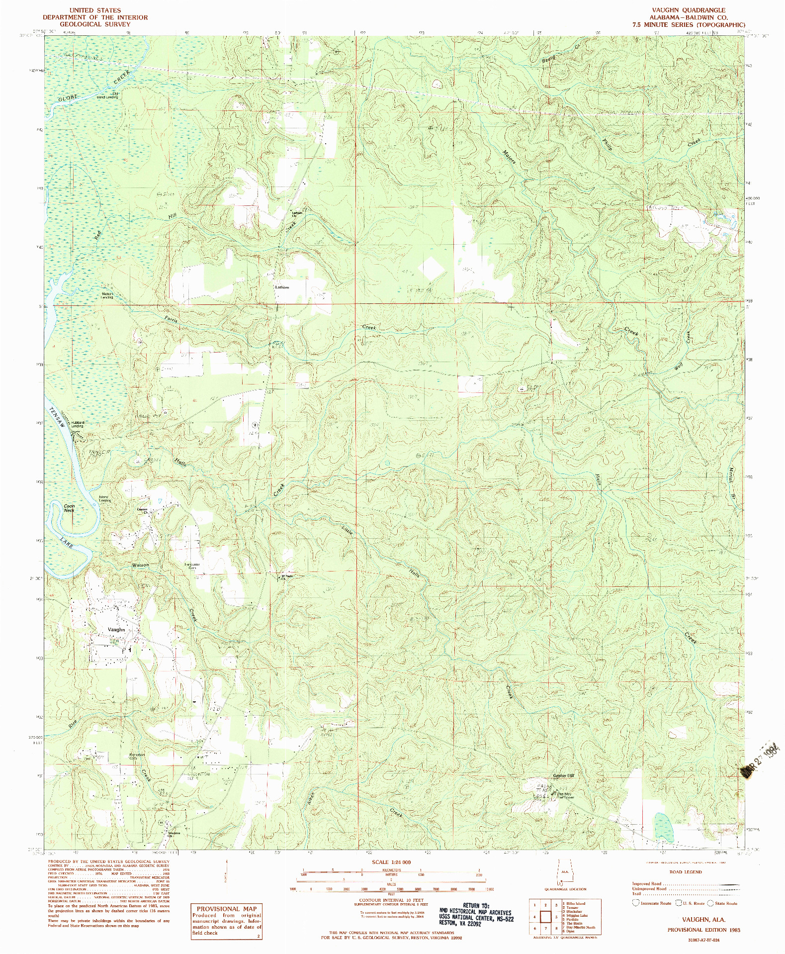 USGS 1:24000-SCALE QUADRANGLE FOR VAUGHN, AL 1983