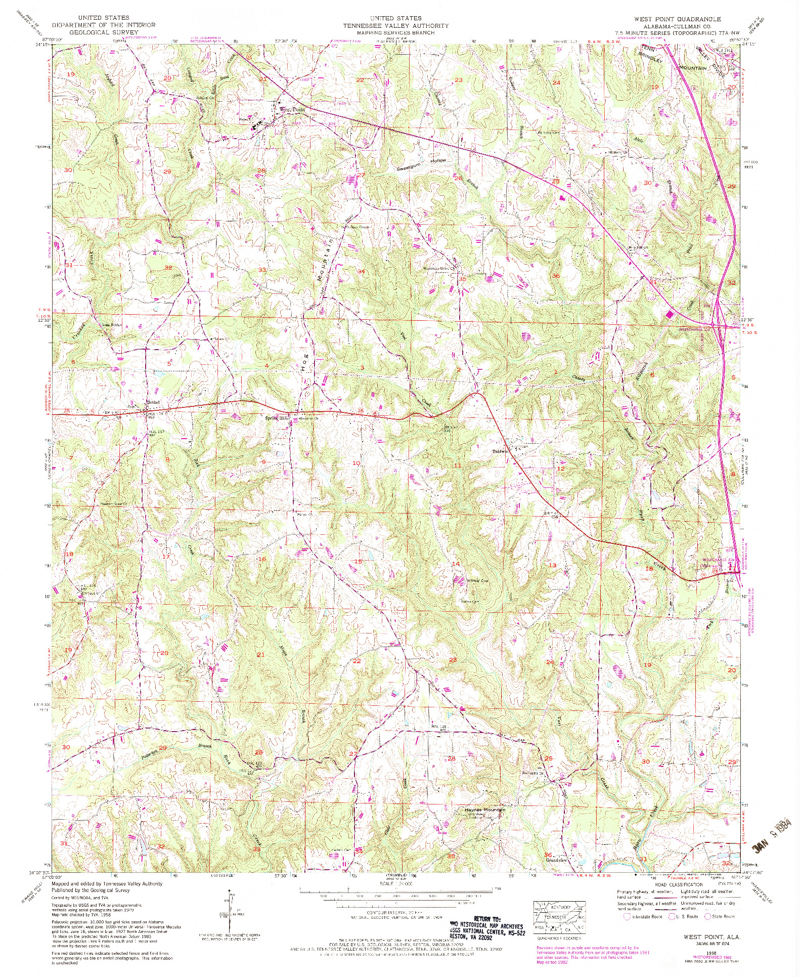 USGS 1:24000-SCALE QUADRANGLE FOR WEST POINT, AL 1958