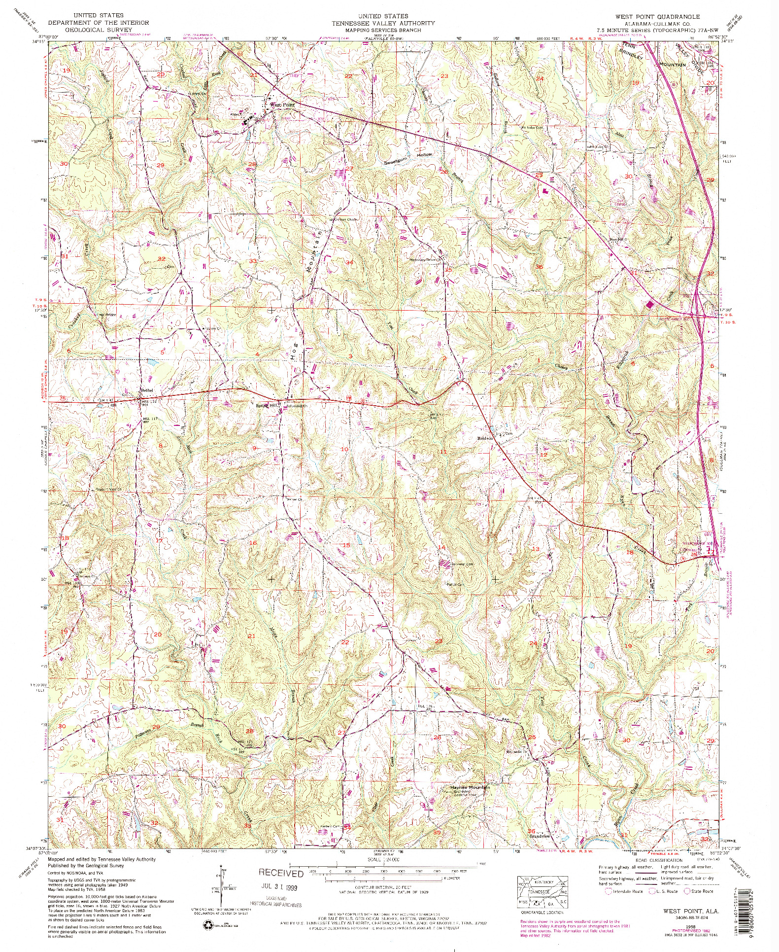 USGS 1:24000-SCALE QUADRANGLE FOR WEST POINT, AL 1958