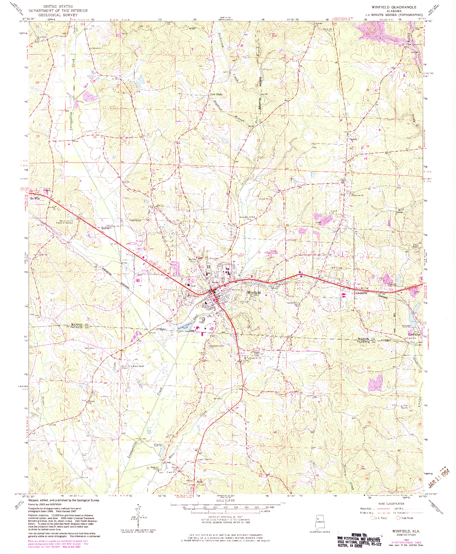 USGS 1:24000-SCALE QUADRANGLE FOR WINFIELD, AL 1967
