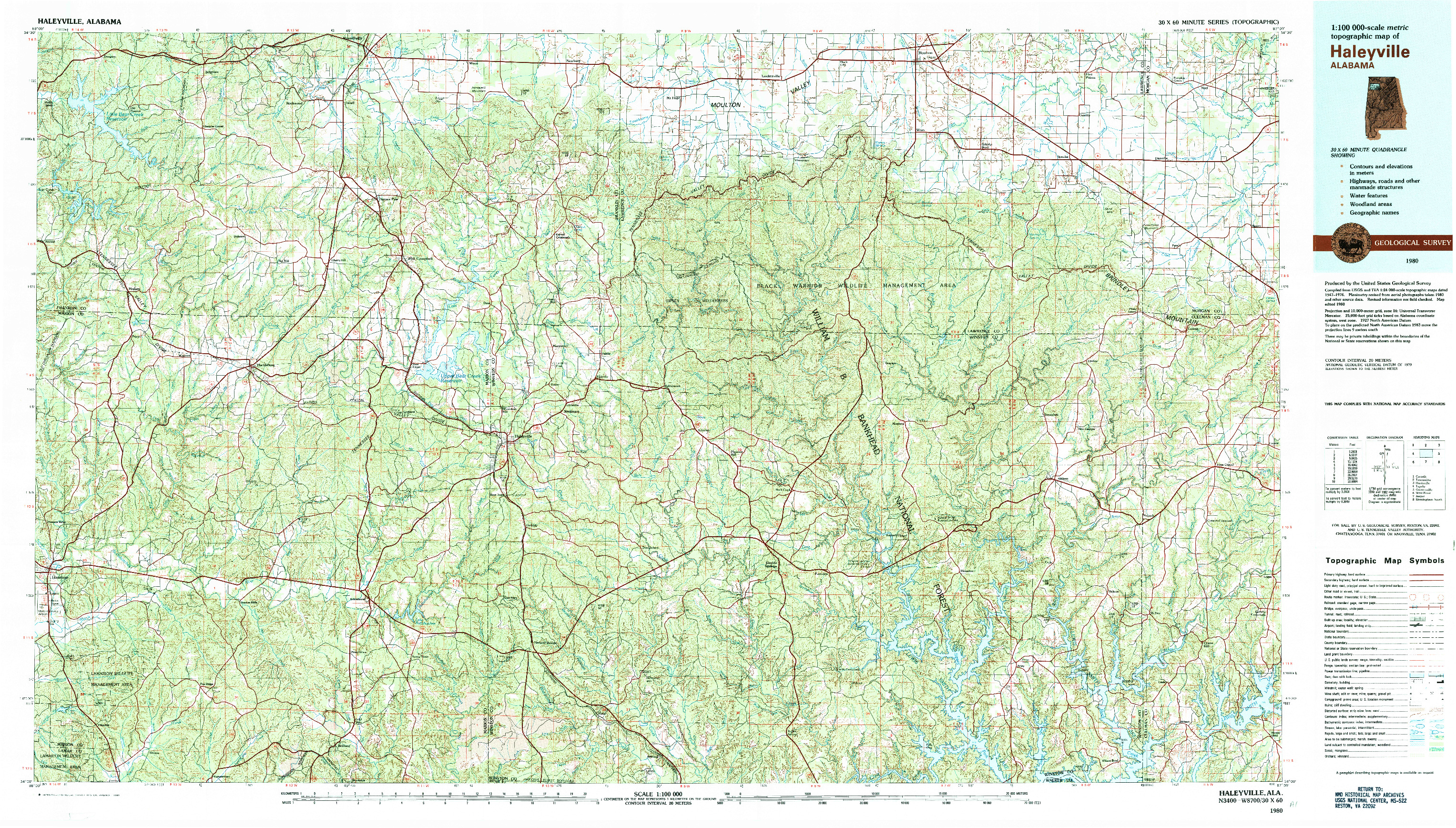 USGS 1:100000-SCALE QUADRANGLE FOR HALEYVILLE, AL 1980