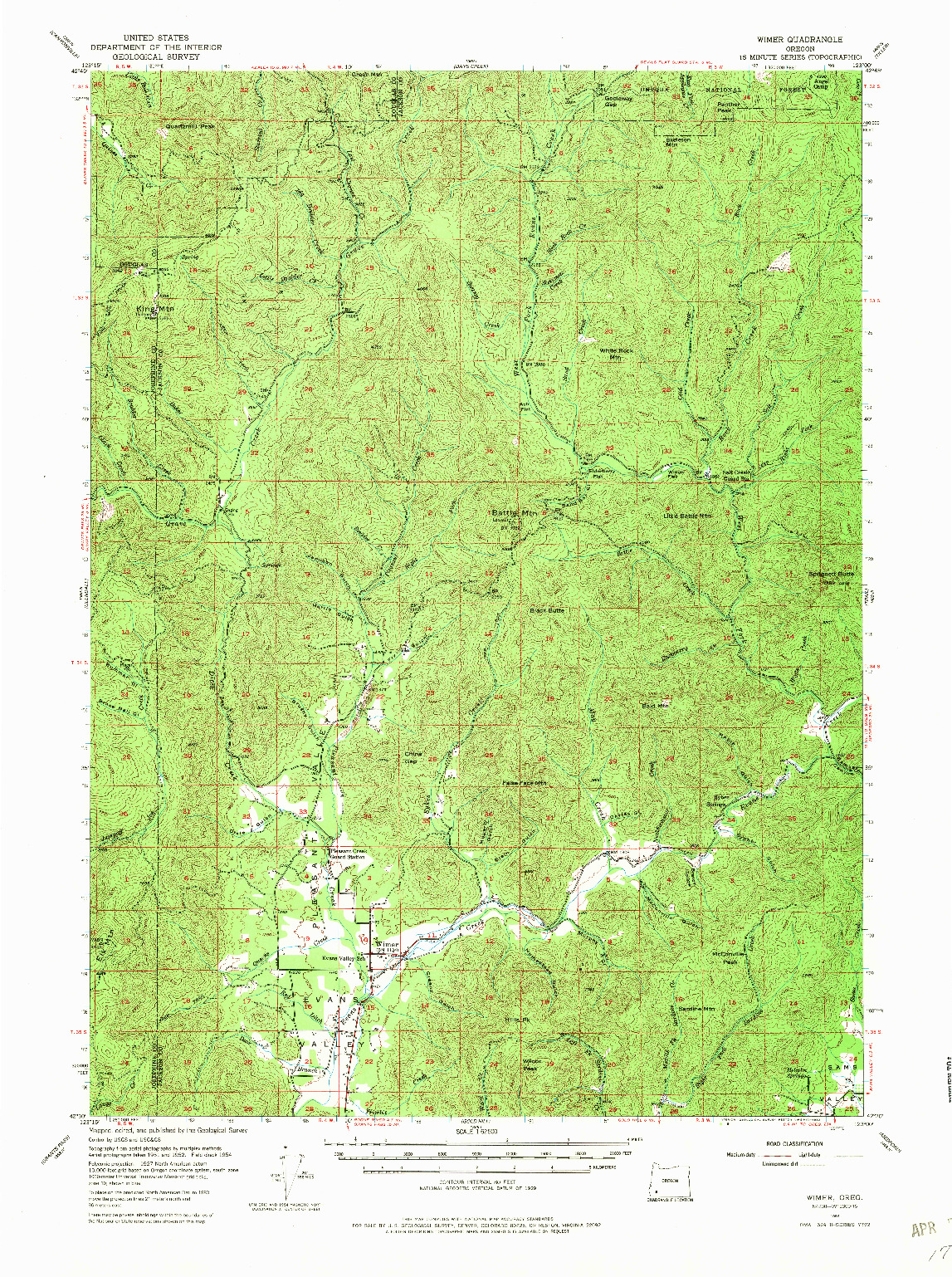 USGS 1:62500-SCALE QUADRANGLE FOR WIMER, OR 1954