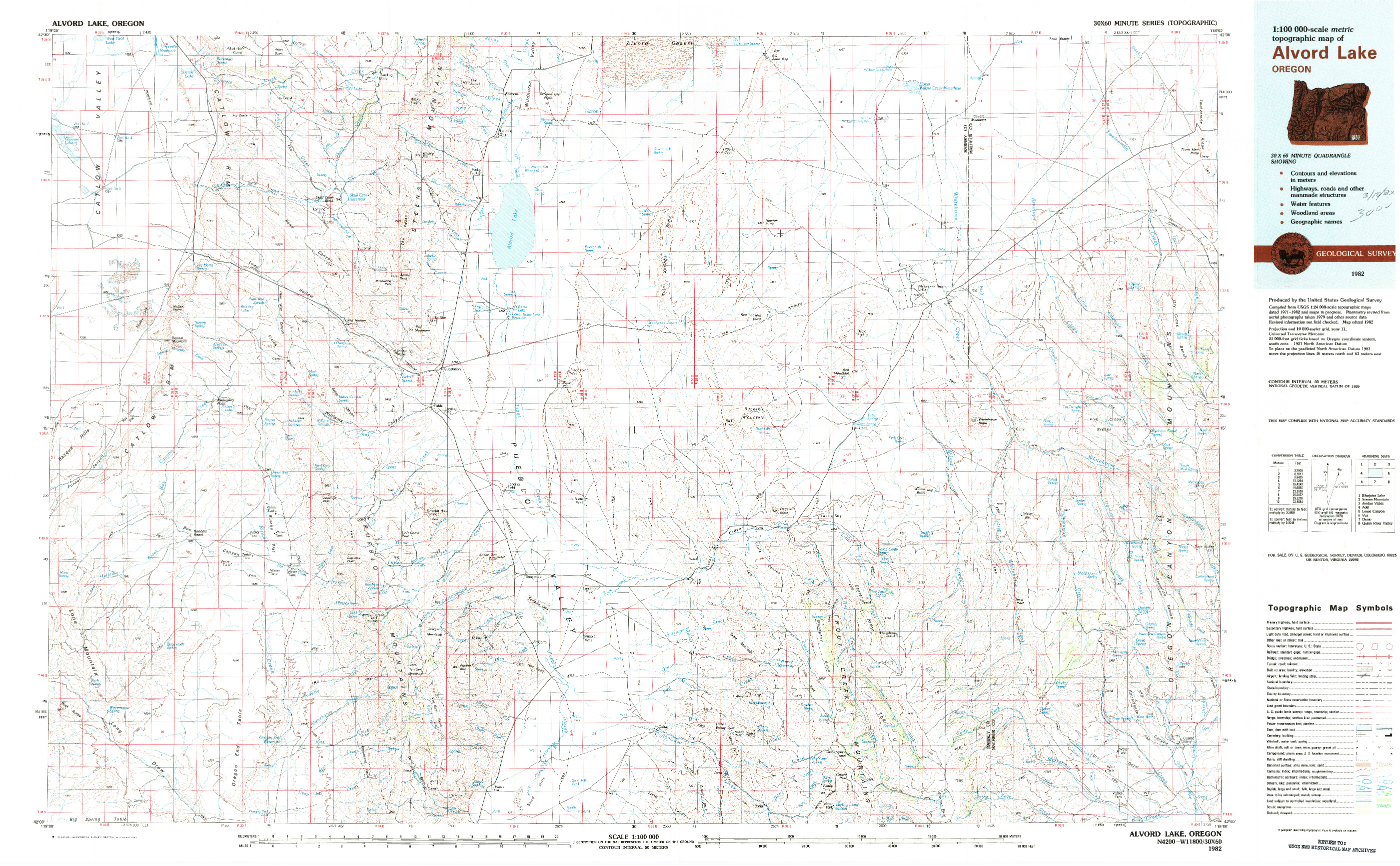 USGS 1:100000-SCALE QUADRANGLE FOR ALVORD LAKE, OR 1982