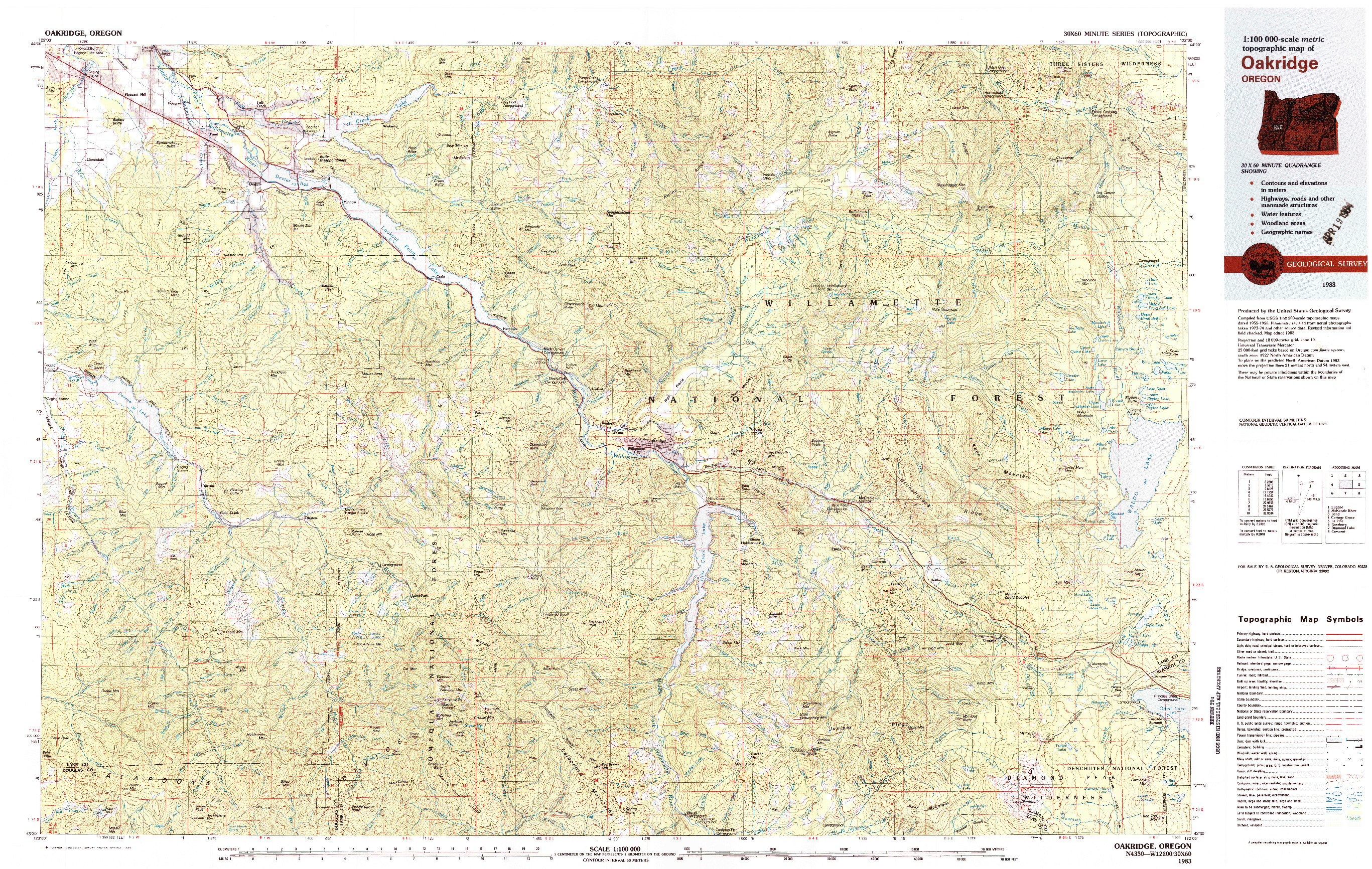 USGS 1:100000-SCALE QUADRANGLE FOR OAKRIDGE, OR 1983