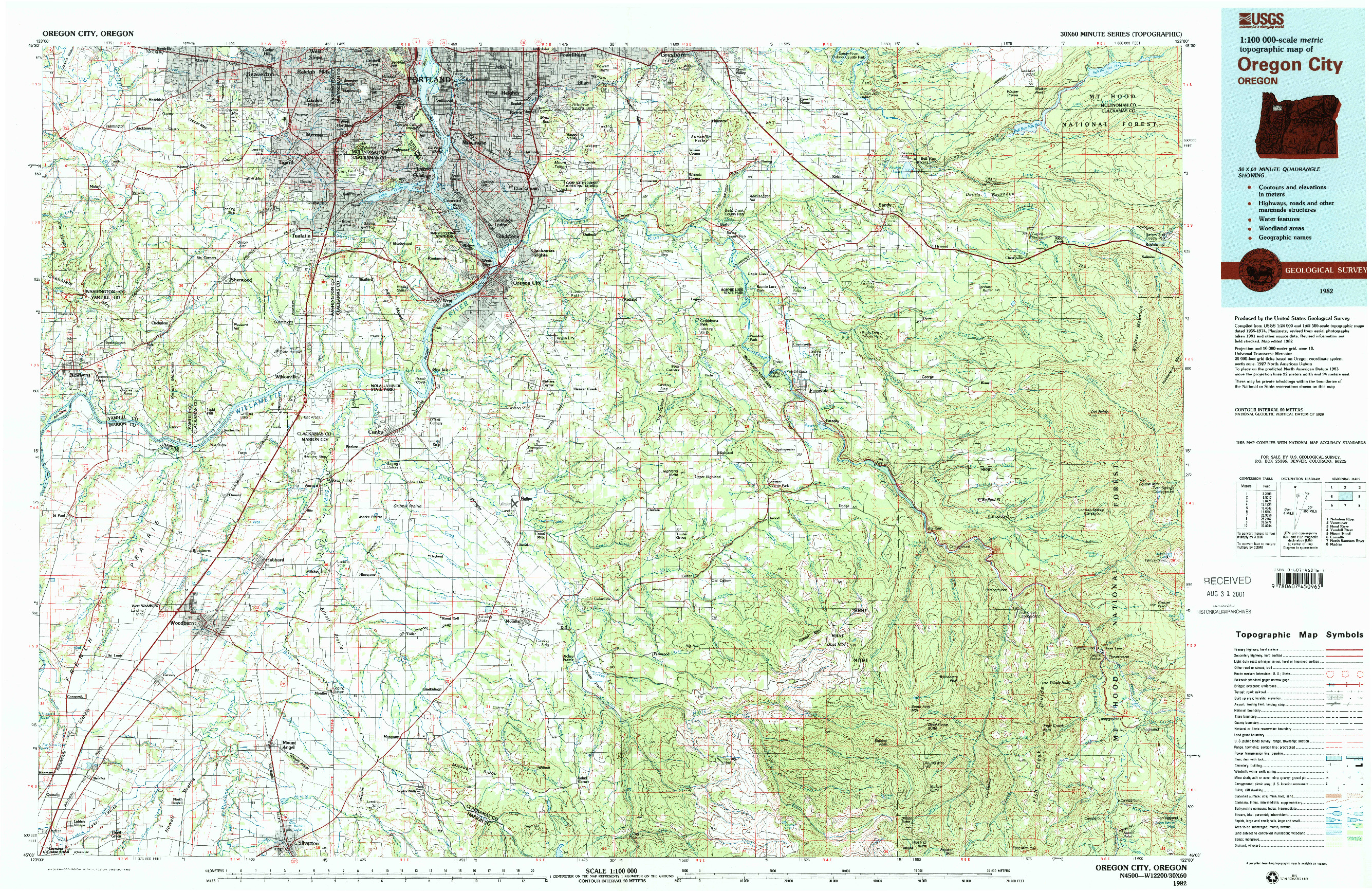 USGS 1:100000-SCALE QUADRANGLE FOR OREGON CITY, OR 1982