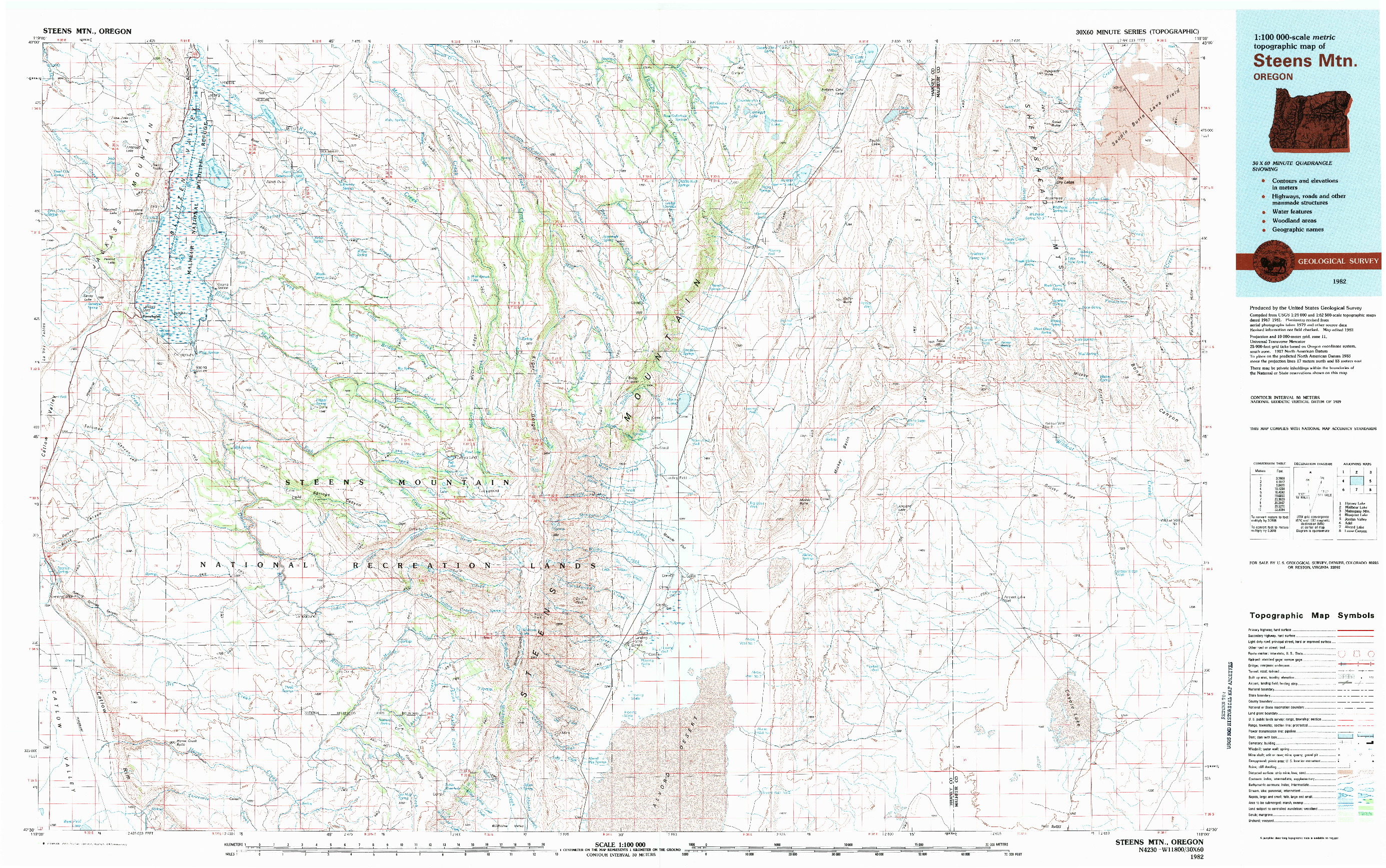 USGS 1:100000-SCALE QUADRANGLE FOR STEENS MTN, OR 1982