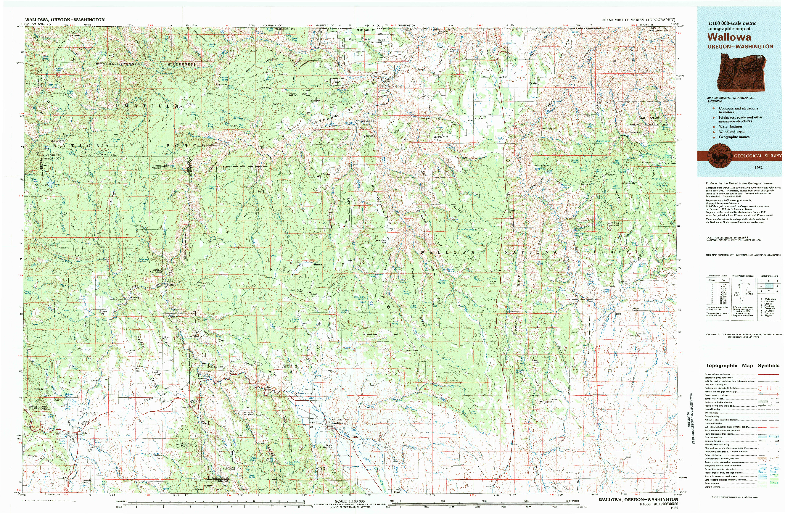 USGS 1:100000-SCALE QUADRANGLE FOR WALLOWA, OR 1982