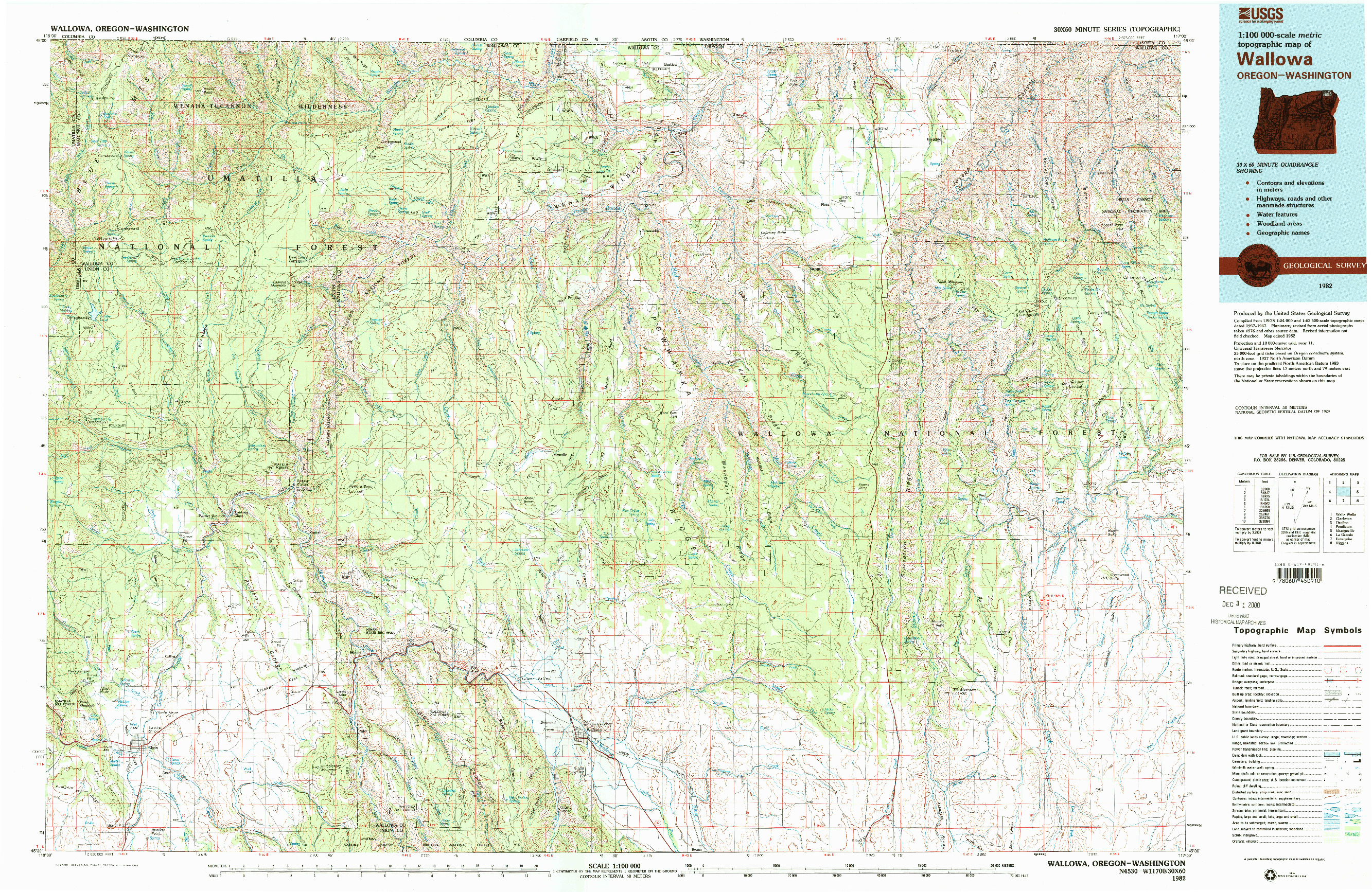 USGS 1:100000-SCALE QUADRANGLE FOR WALLOWA, OR 1982