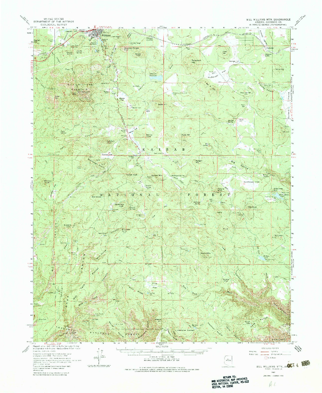 USGS 1:62500-SCALE QUADRANGLE FOR BILL WILLIAMS MTN, AZ 1962