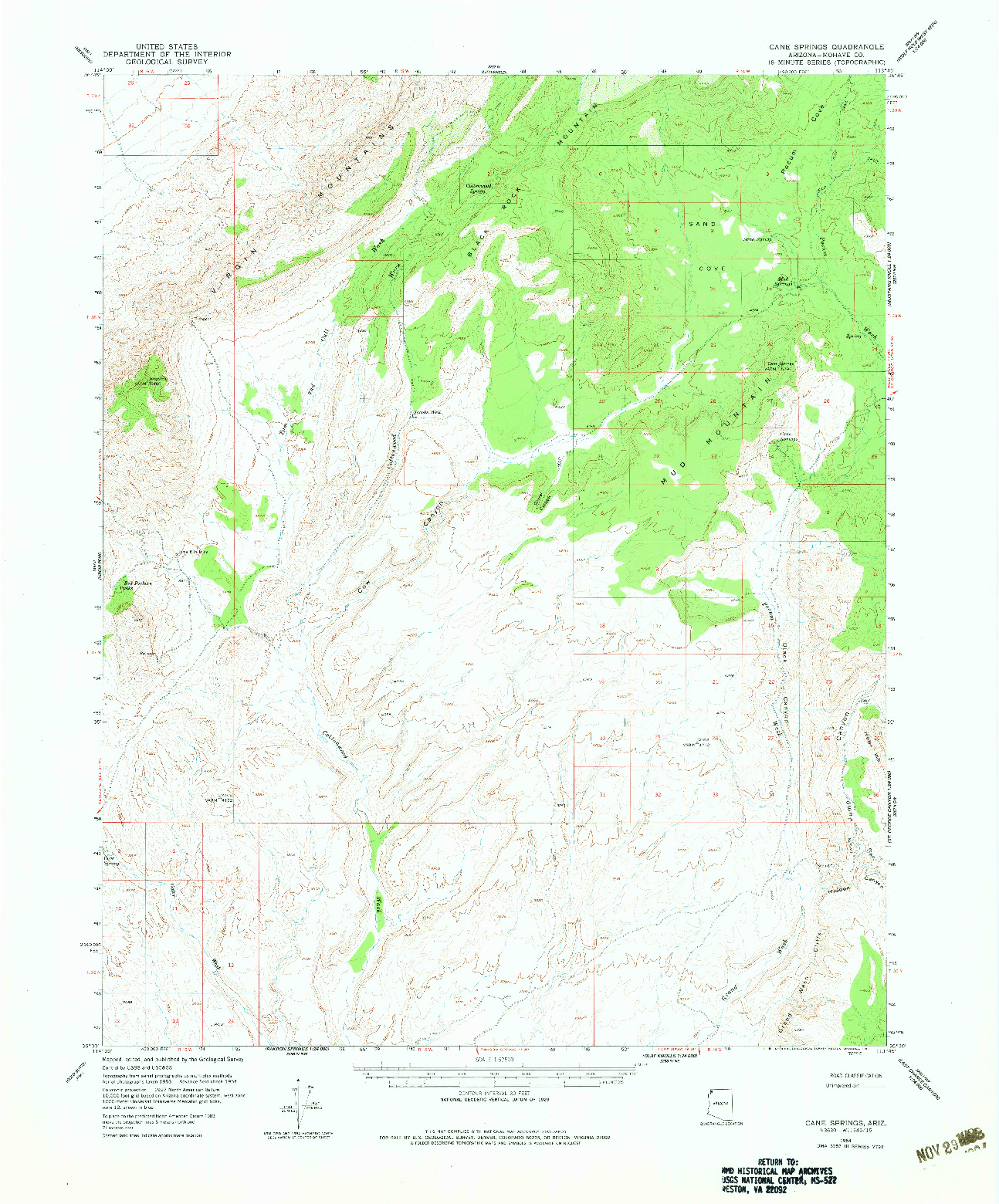 USGS 1:62500-SCALE QUADRANGLE FOR CANE SPRINGS, AZ 1954