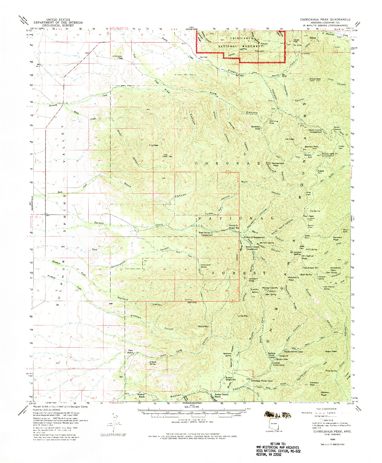 USGS 1:62500-SCALE QUADRANGLE FOR CHIRICAHUA PEAK, AZ 1958