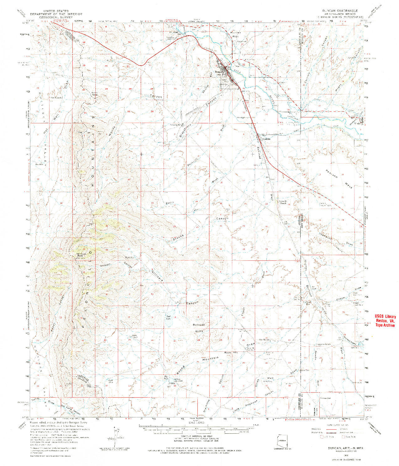 USGS 1:62500-SCALE QUADRANGLE FOR DUNCAN, AZ 1960