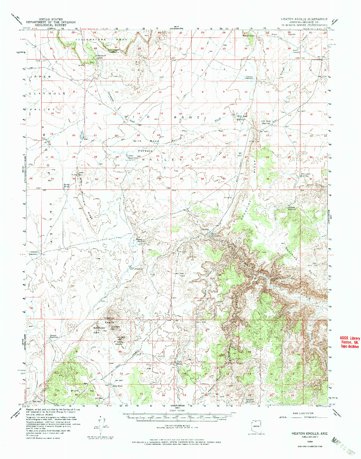 USGS 1:62500-SCALE QUADRANGLE FOR HEATON KNOLLS, AZ 1954