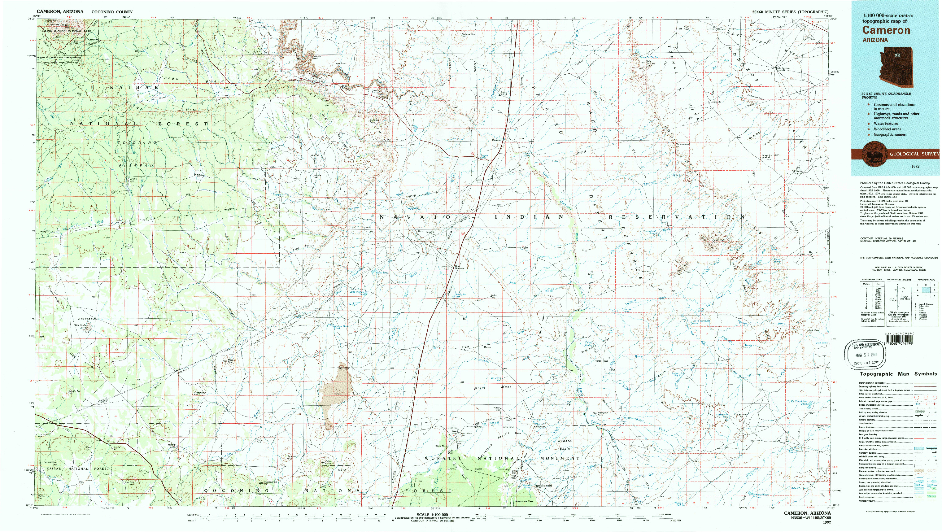 USGS 1:100000-SCALE QUADRANGLE FOR CAMERON, AZ 1982