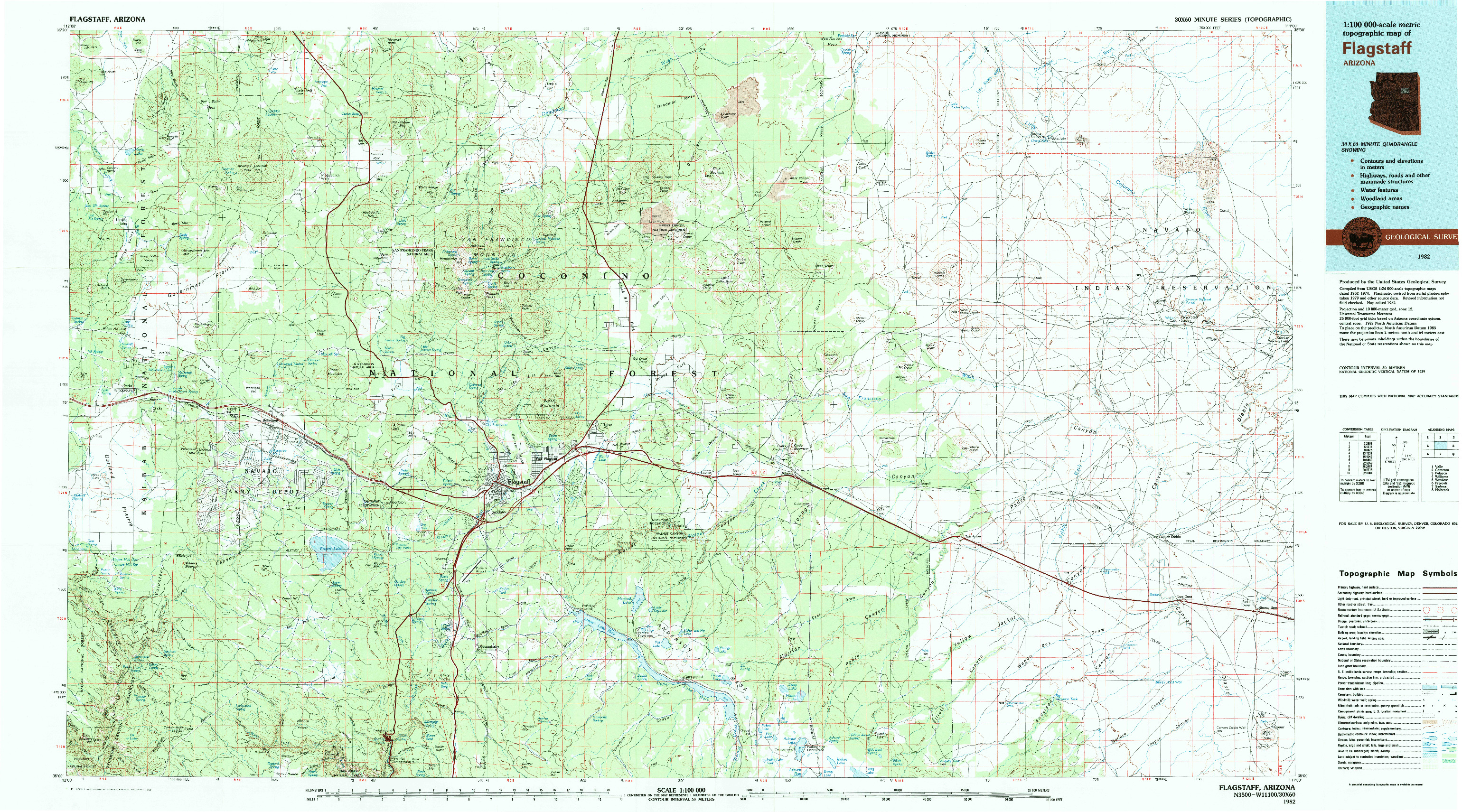 USGS 1:100000-SCALE QUADRANGLE FOR FLAGSTAFF, AZ 1982