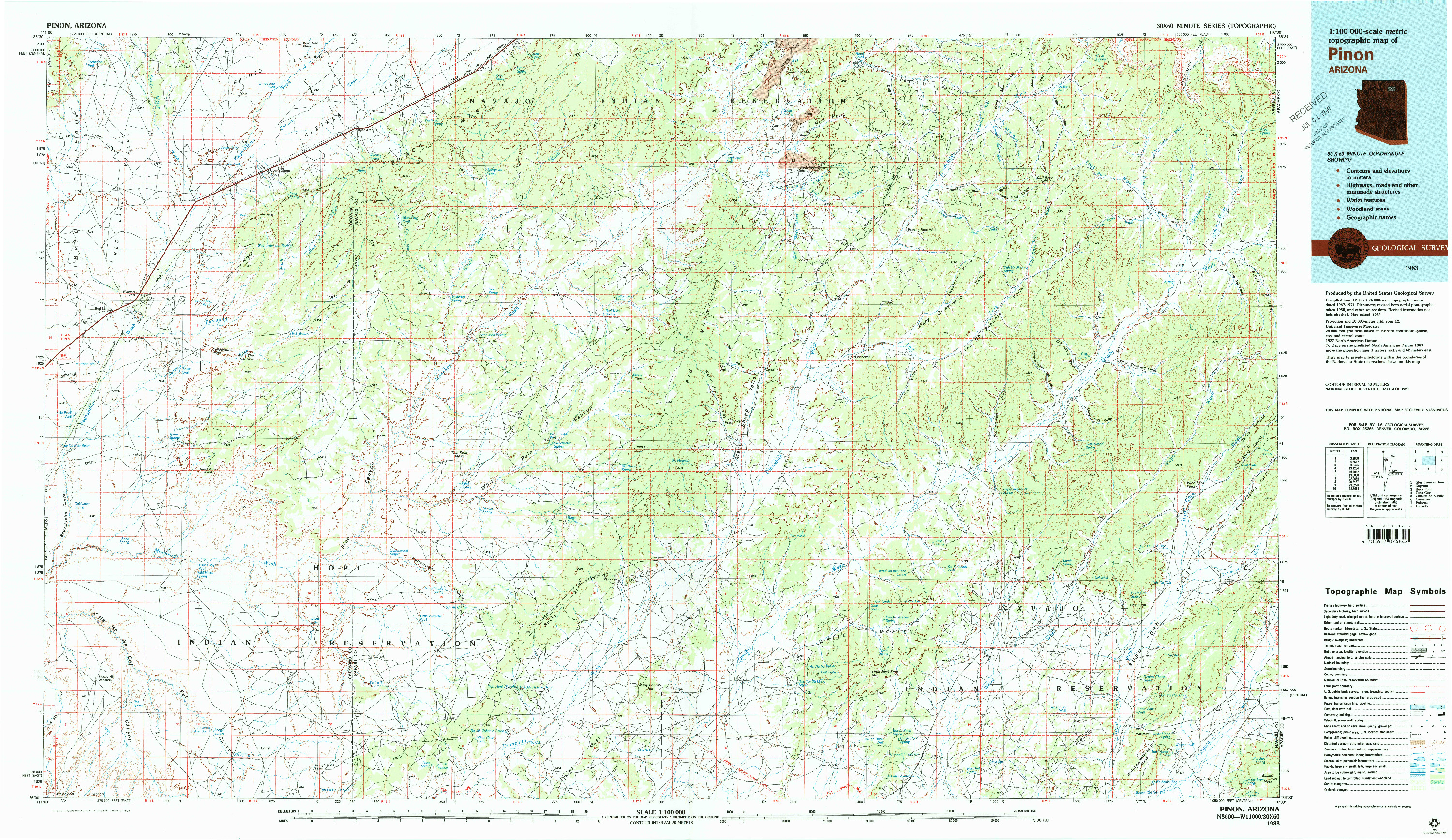 USGS 1:100000-SCALE QUADRANGLE FOR PINON, AZ 1983