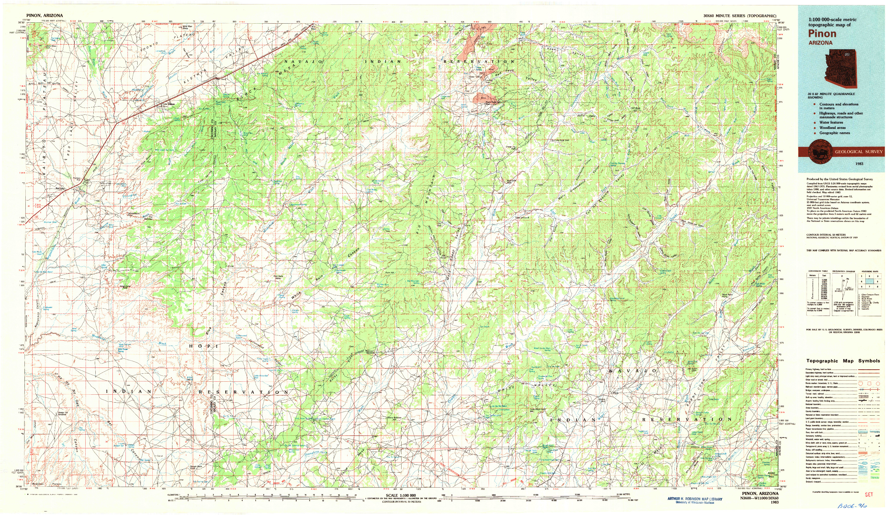USGS 1:100000-SCALE QUADRANGLE FOR PINON, AZ 1983