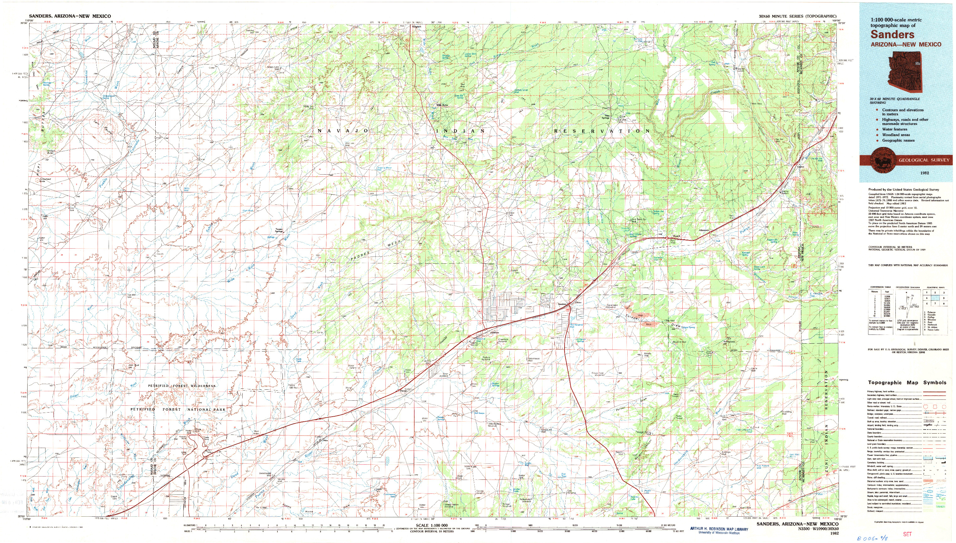 USGS 1:100000-SCALE QUADRANGLE FOR SANDERS, AZ 1982
