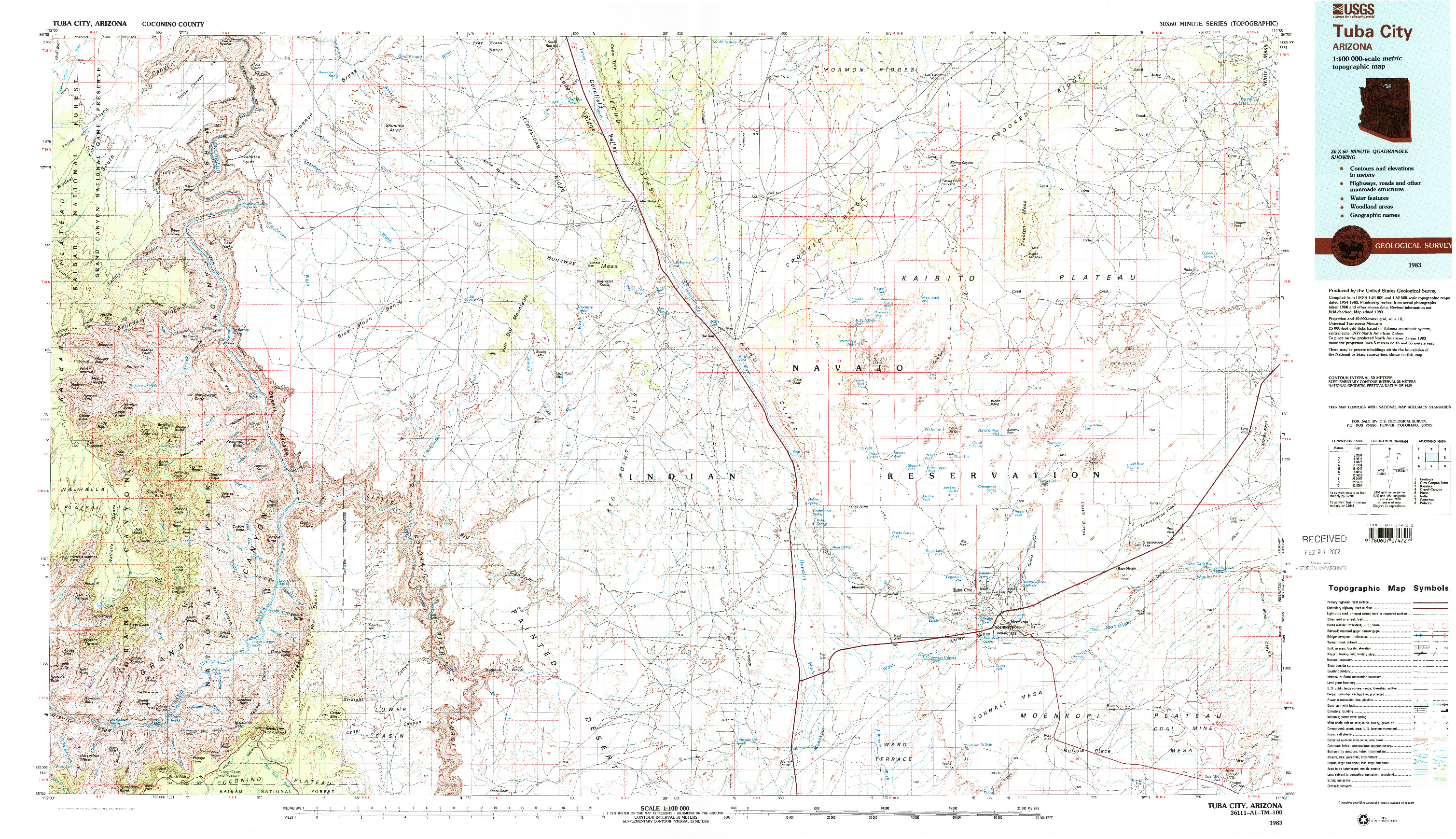 USGS 1:100000-SCALE QUADRANGLE FOR TUBA CITY, AZ 1983