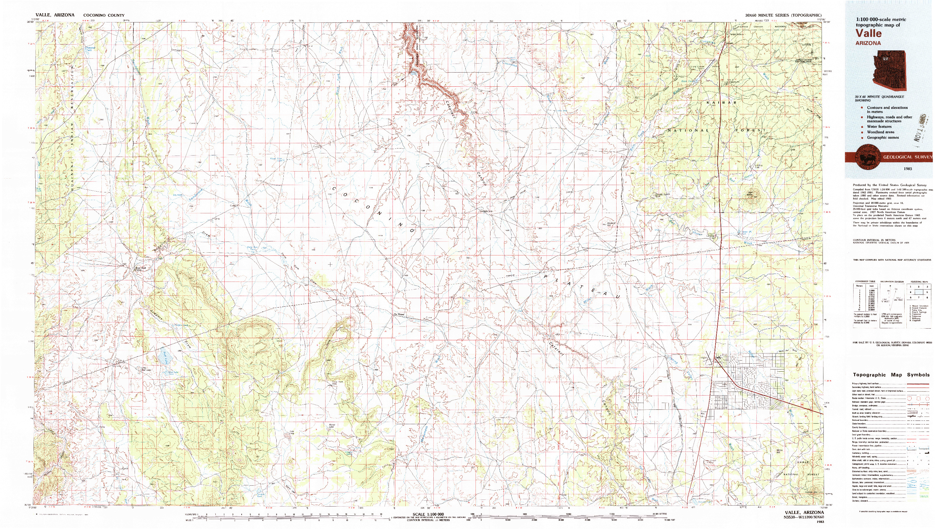 USGS 1:100000-SCALE QUADRANGLE FOR VALLE, AZ 1983