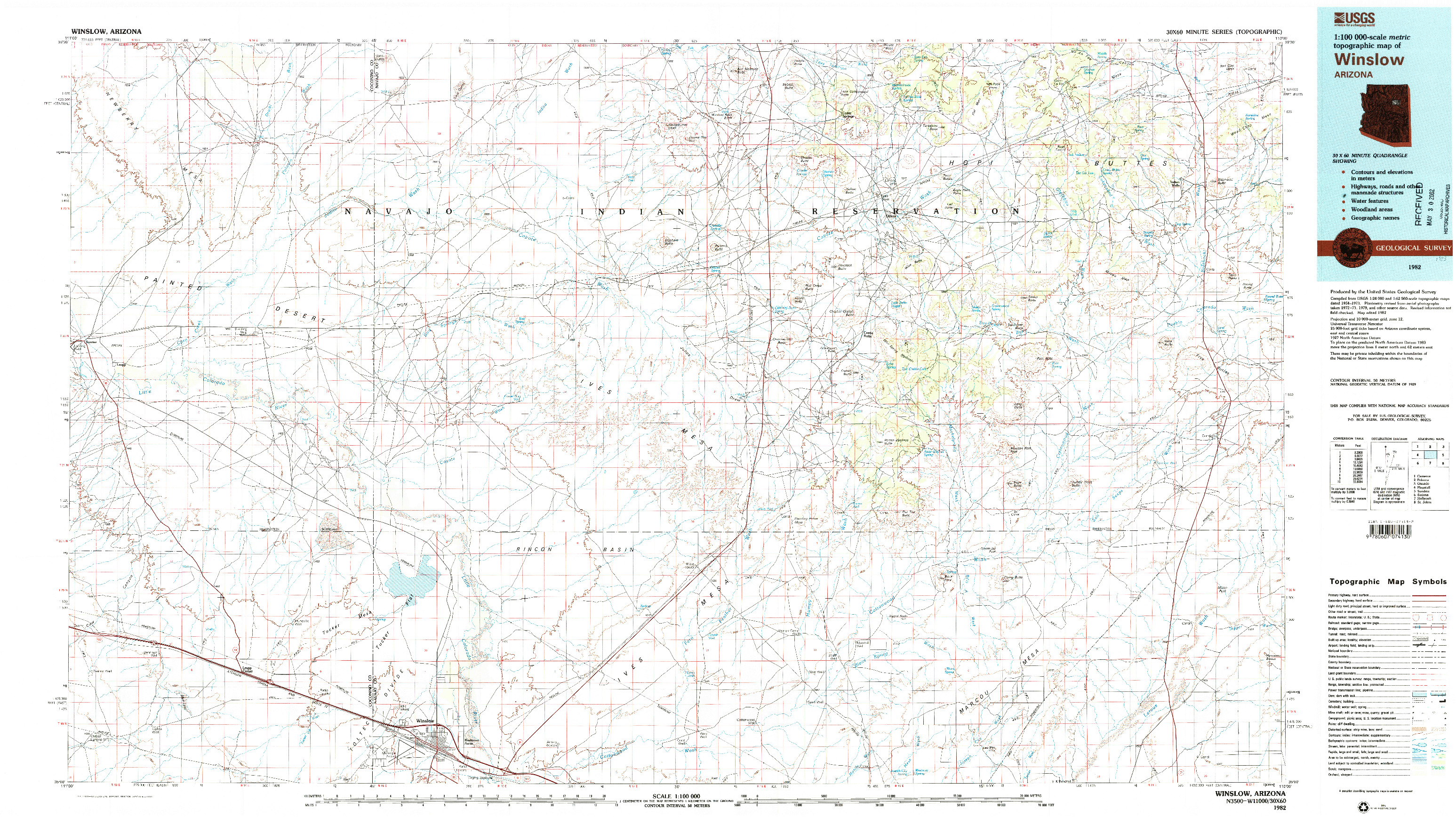 USGS 1:100000-SCALE QUADRANGLE FOR WINSLOW, AZ 1982