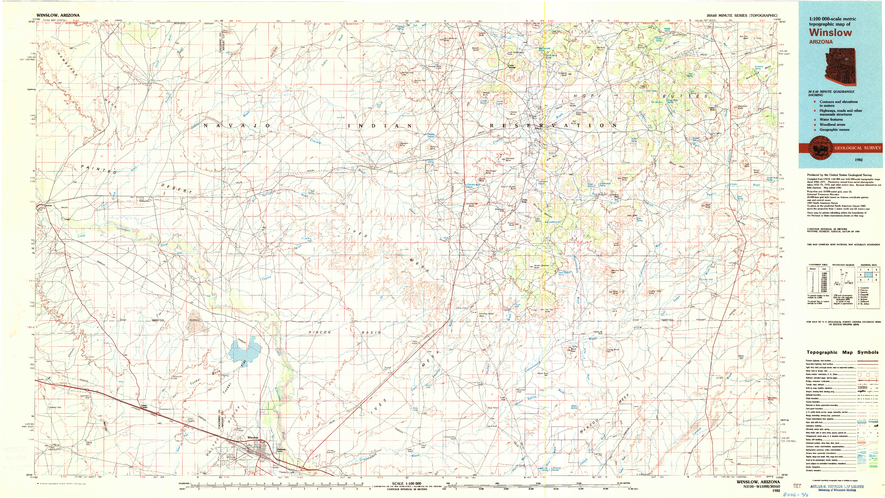 USGS 1:100000-SCALE QUADRANGLE FOR WINSLOW, AZ 1982